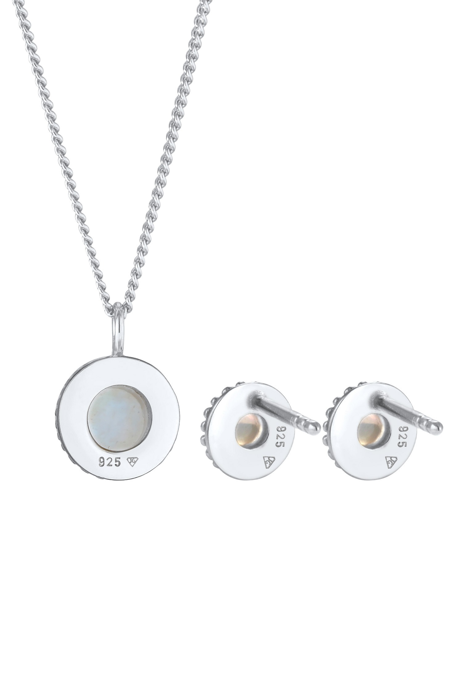 Elli Premium Ohrring und Ketten Set »Schmuckset Mondstein Rund Blüte Boho 925 Sterling Silber« ()