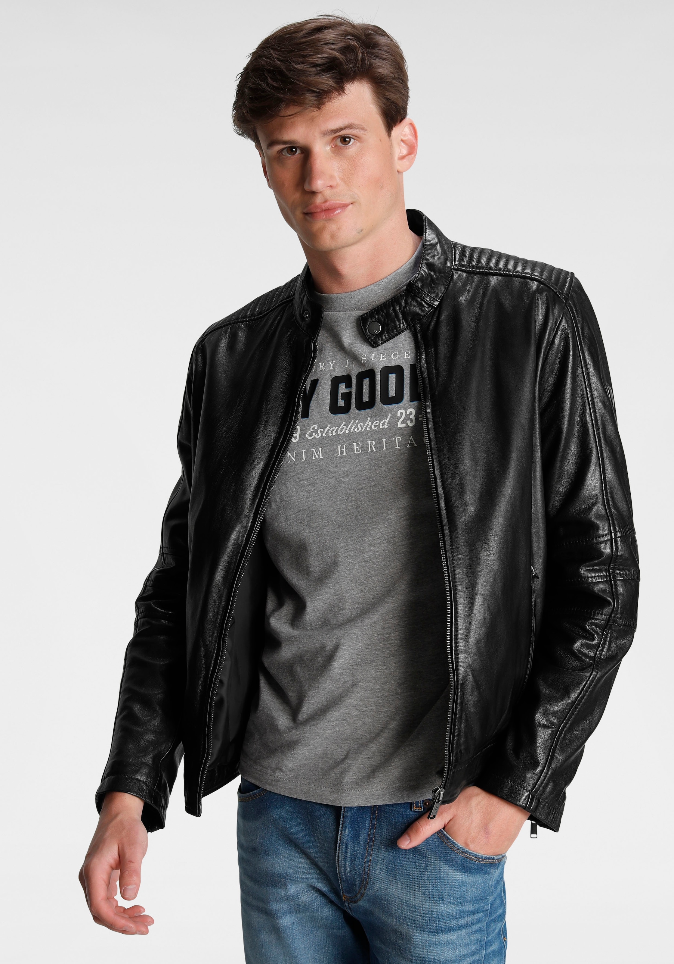 H.I.S Lederjacke, für den Übergang, aus 100% Lammleder, casualer Stil