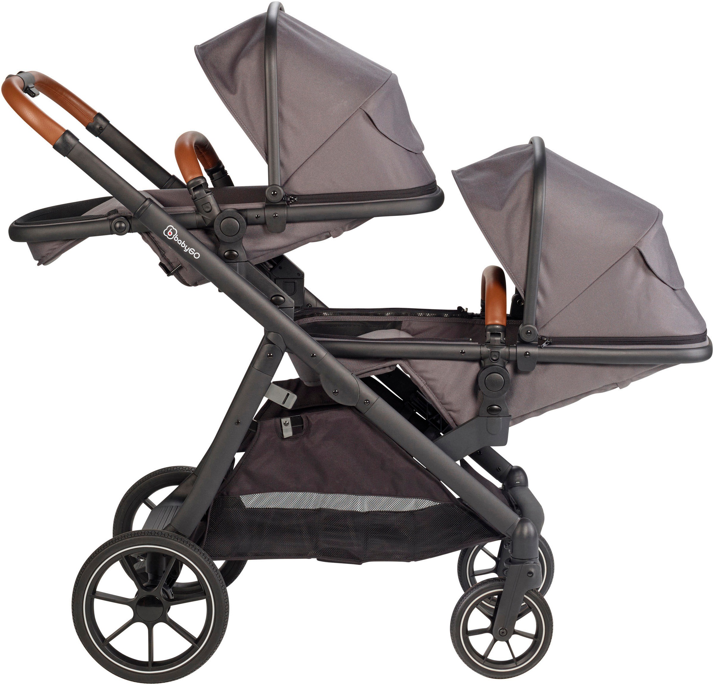 BabyGo Zwillingswagen »Duo«, inklusive Babywannen, Babyschalen, Regebezüge & Wickeltasche