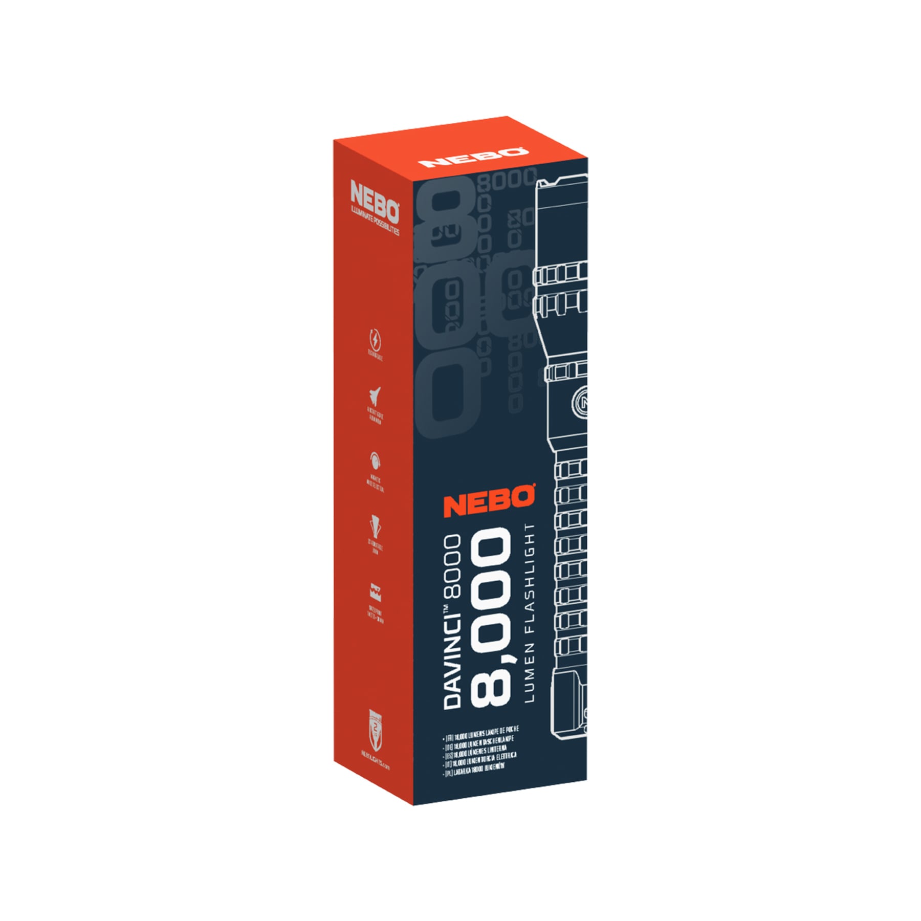 NEBO LED Taschenlampe »DAVINCI™ 8000«, wiederaufladbar, enorme Leuchtkraft, 4-fach Zoom, Powerbank-Funktion