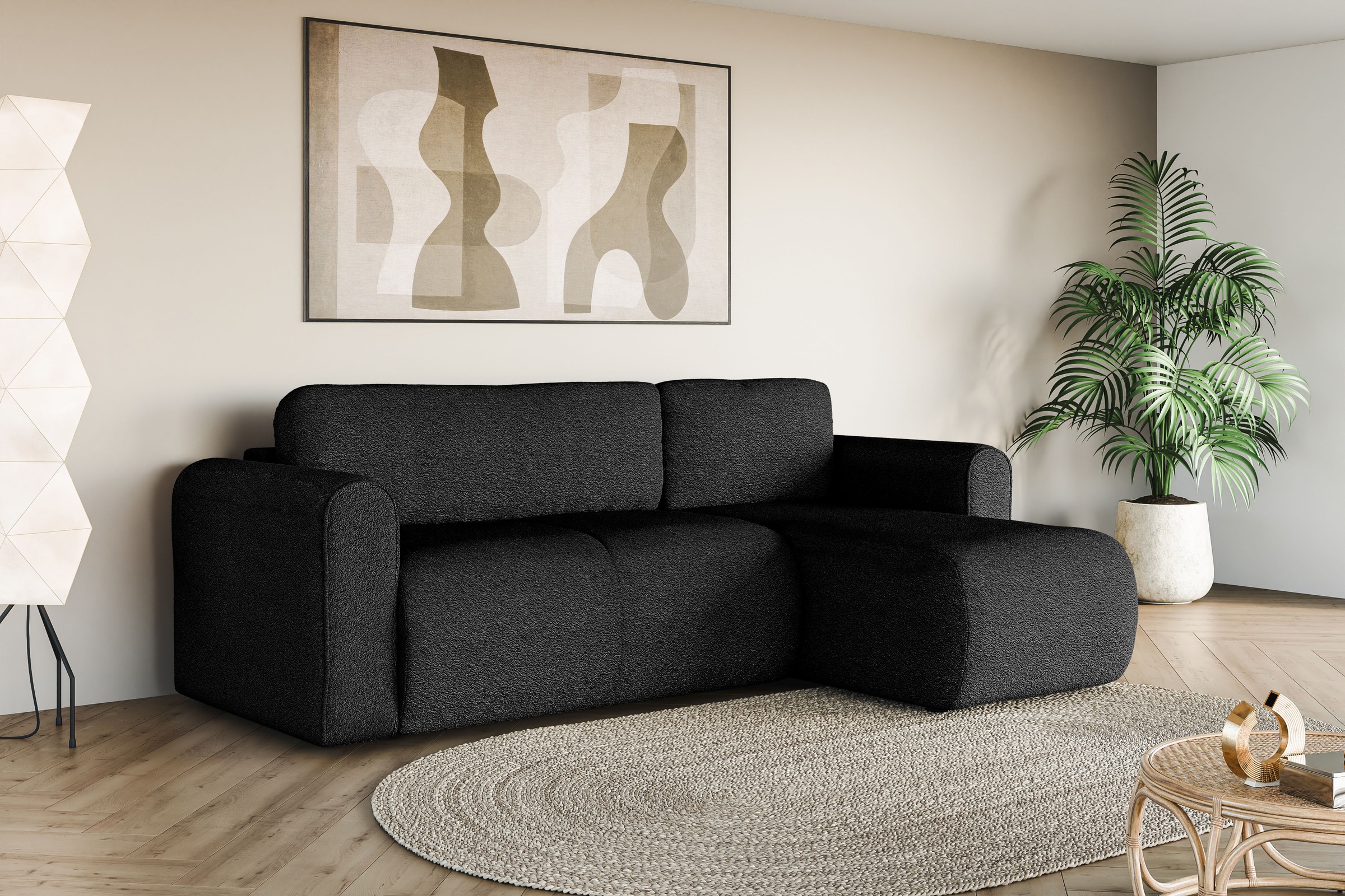 INOSIGN Ecksofa »Zacharia wahlweise Schlafsofa mit Bettkasten, B/T/H 250/166/86 cm«, L-Form mit Wellenunterfederung, Recamiere beidseitig montierbar