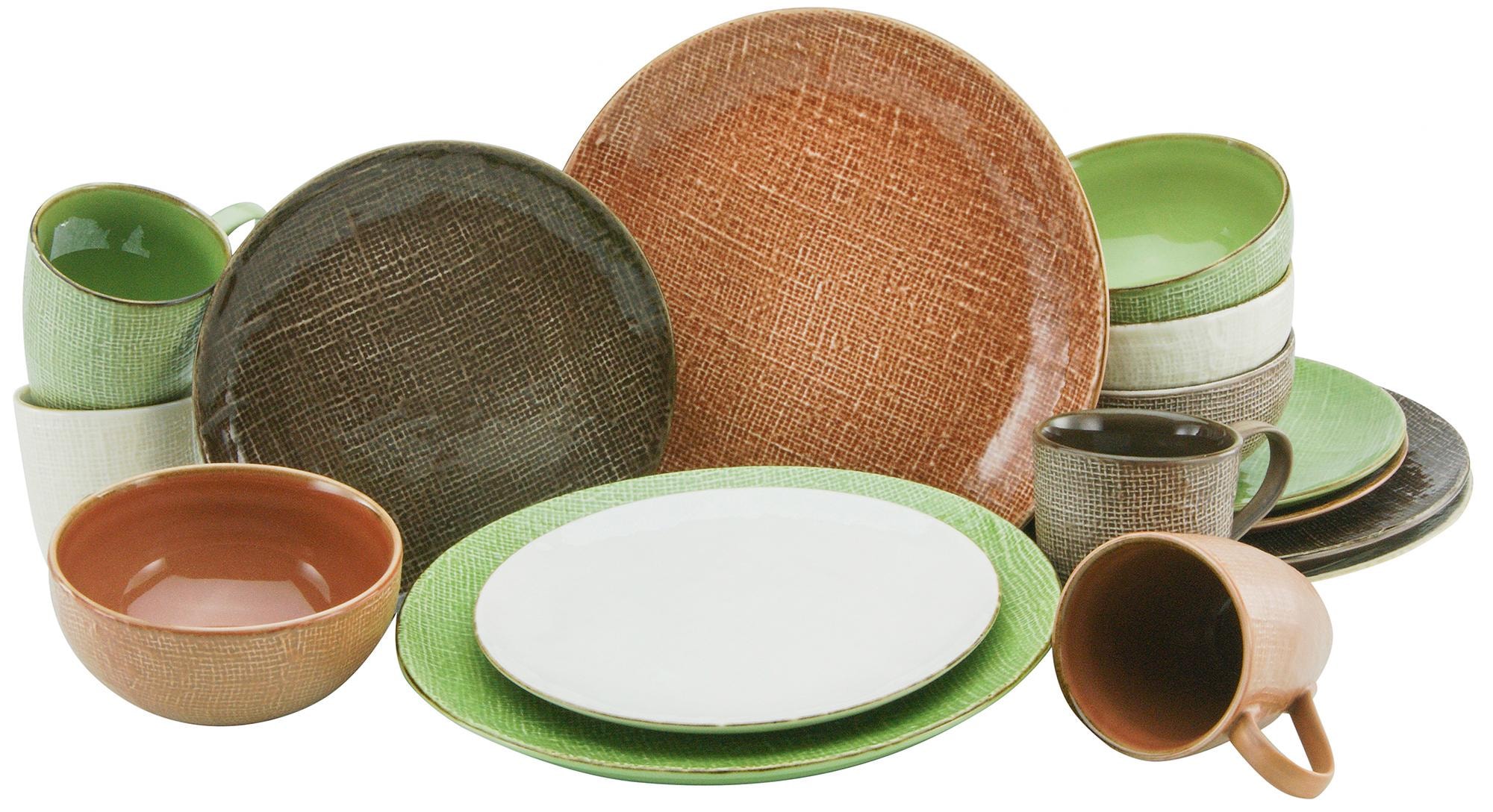 CreaTable Kombiservice »Geschirr-Set Canvas«, (Set, 16 tlg., Kaffeeservice und Tafelservice im Set, für 4 Personen), Service, Leinenstruktur, mediterrane Farben, 16 Teile, für 4 Personen