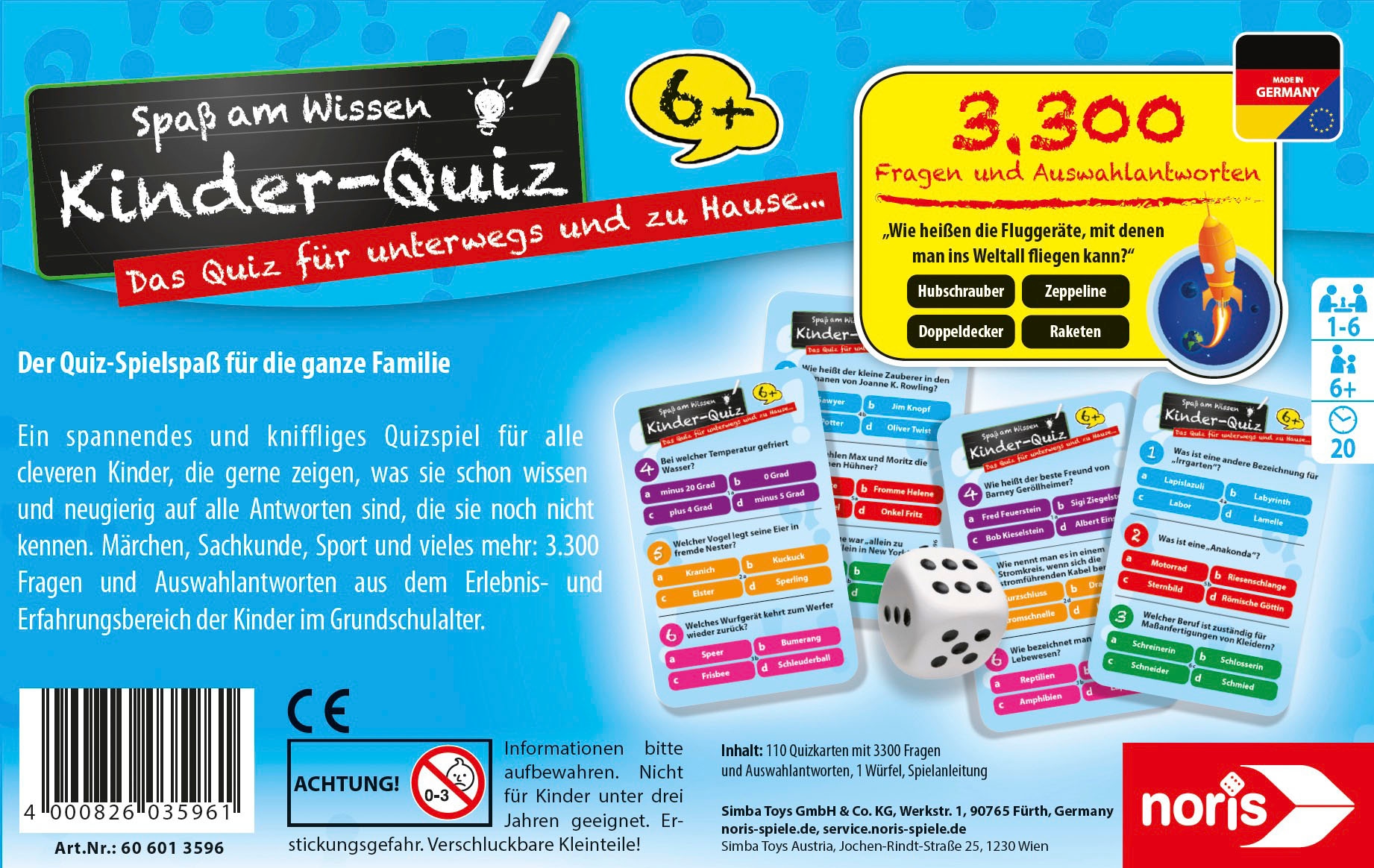 Noris Spiel »Kinderquiz für schlaue Kids blau«, Made in Germany