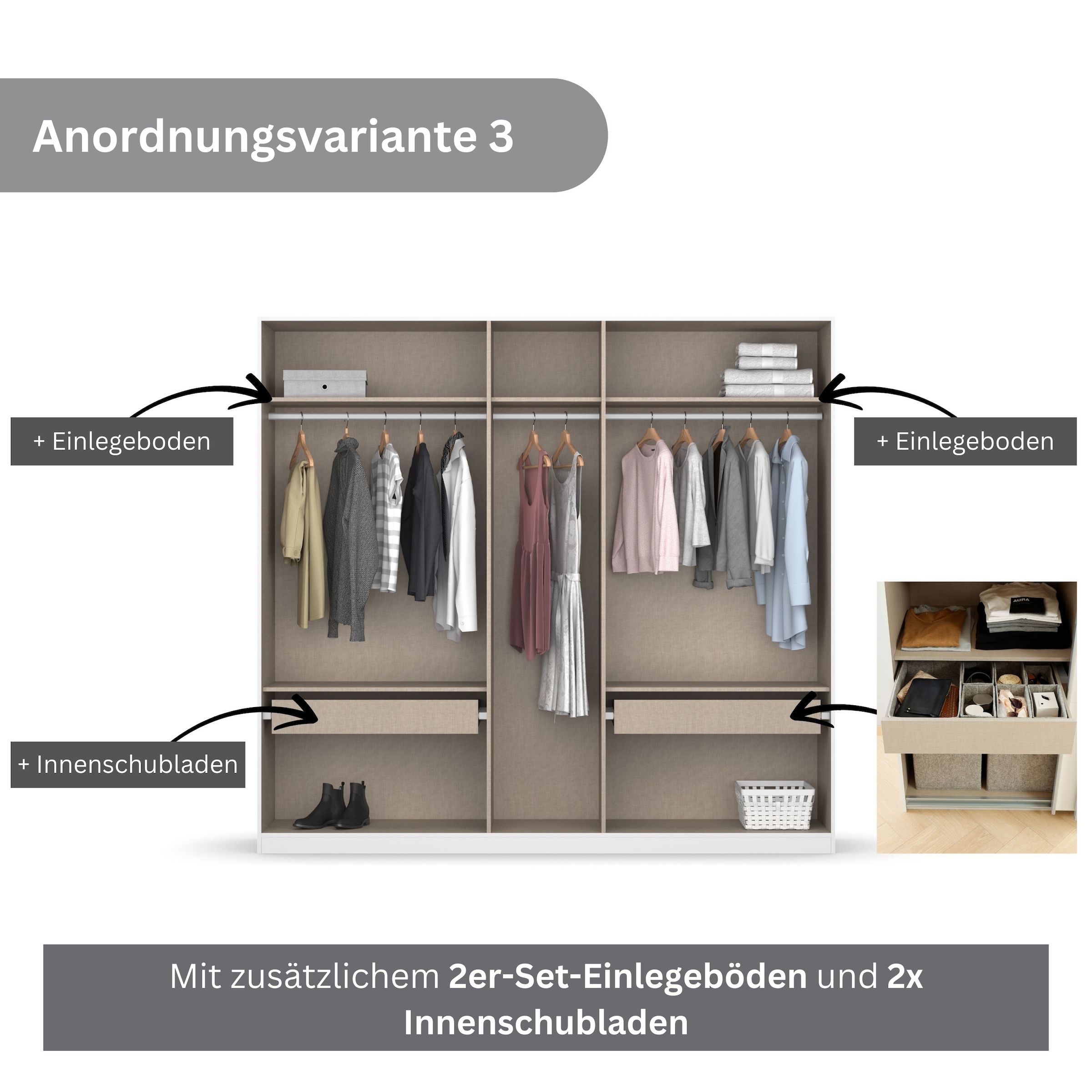 rauch Drehtürenschrank »Kleiderschrank Schrank Garderobe KOLUNA mit Glastüren und Spiegel«, inkl. 2 Innenschubladen sowie extra Einlegeböden MADE IN GERMANY