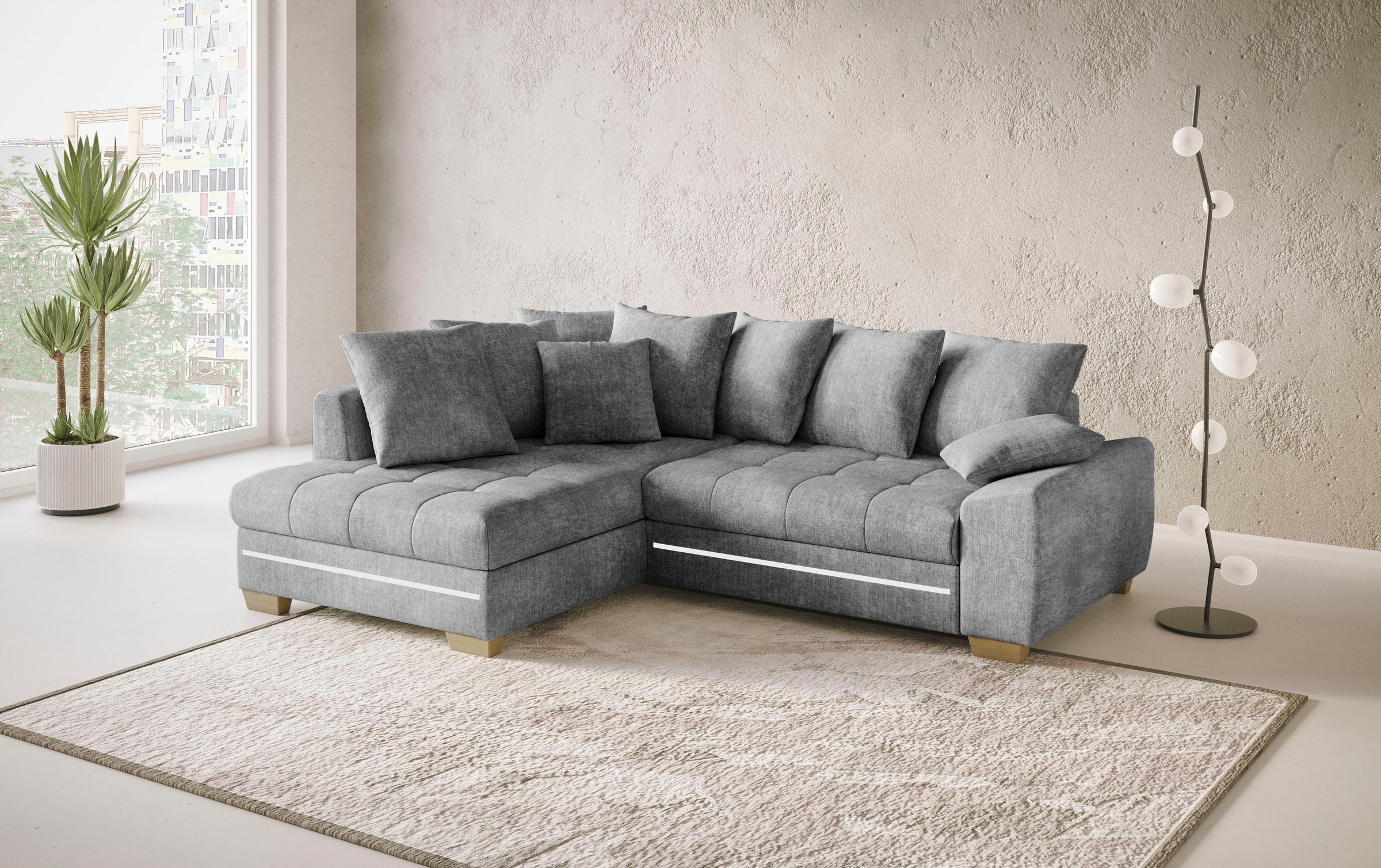 Mr. Couch Ecksofa »Nikita II, L-Form«, mit RGB-LED Beleuchtung, wahlweise mit Bett, Bettkasten, Kaltschaum