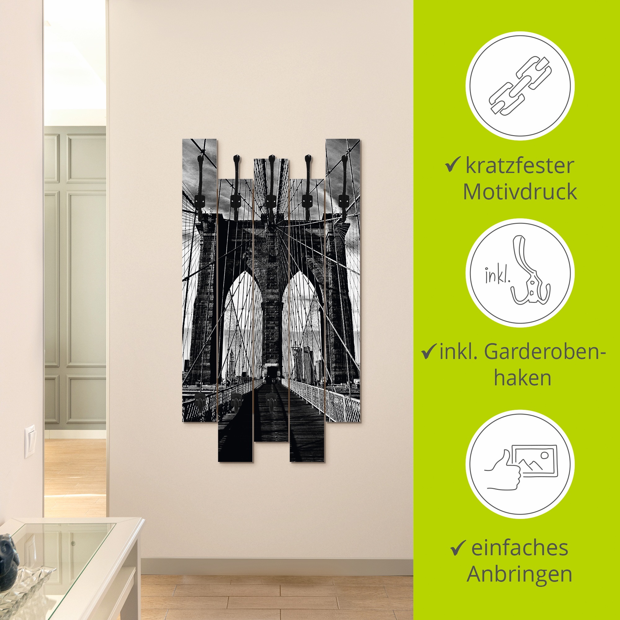Artland Garderobenleiste »Brooklyn Bridge - schwarz/weiss«, teilmontiert