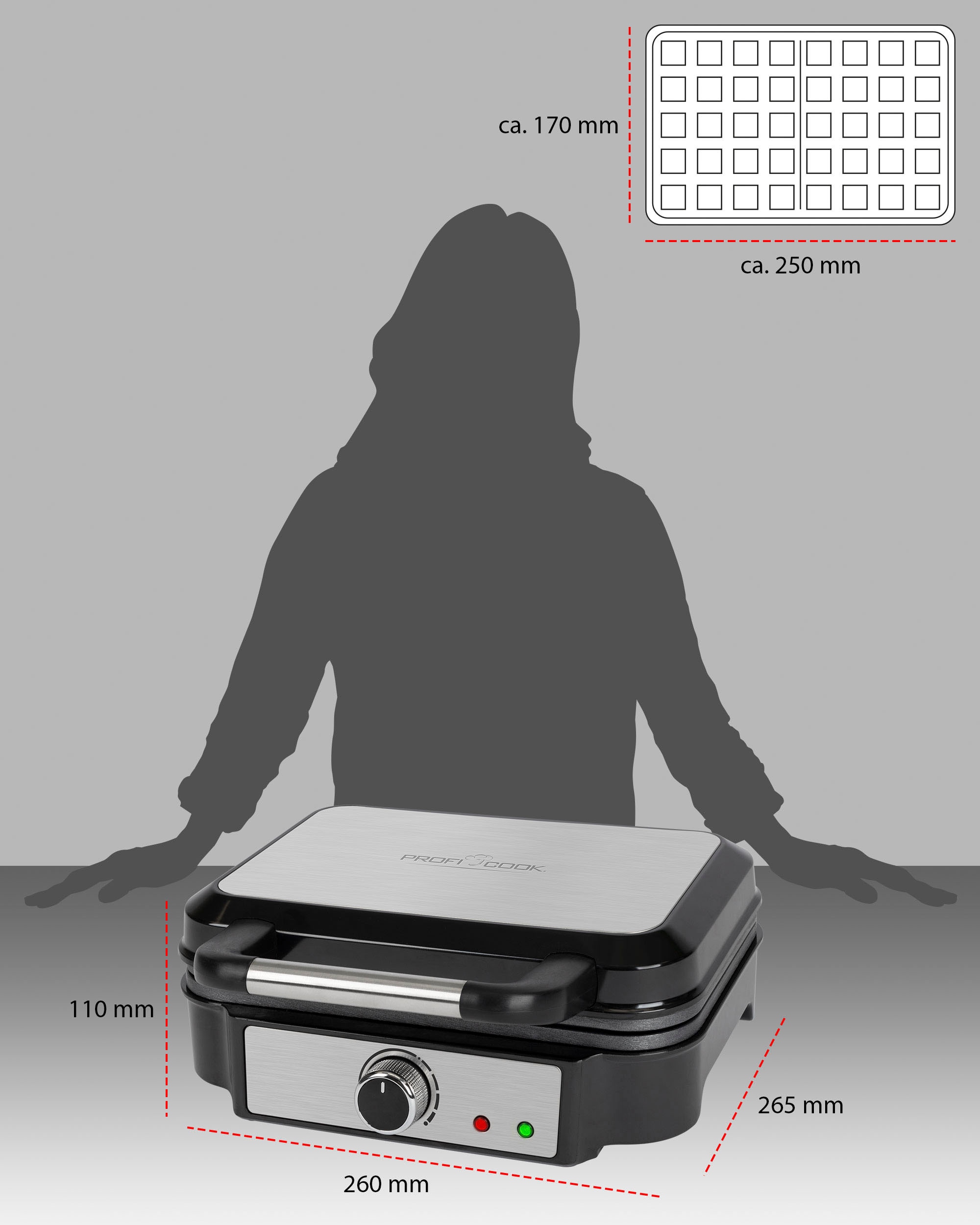 ProfiCook Waffeleisen »PC-WA 1240 inox«, 1000 W