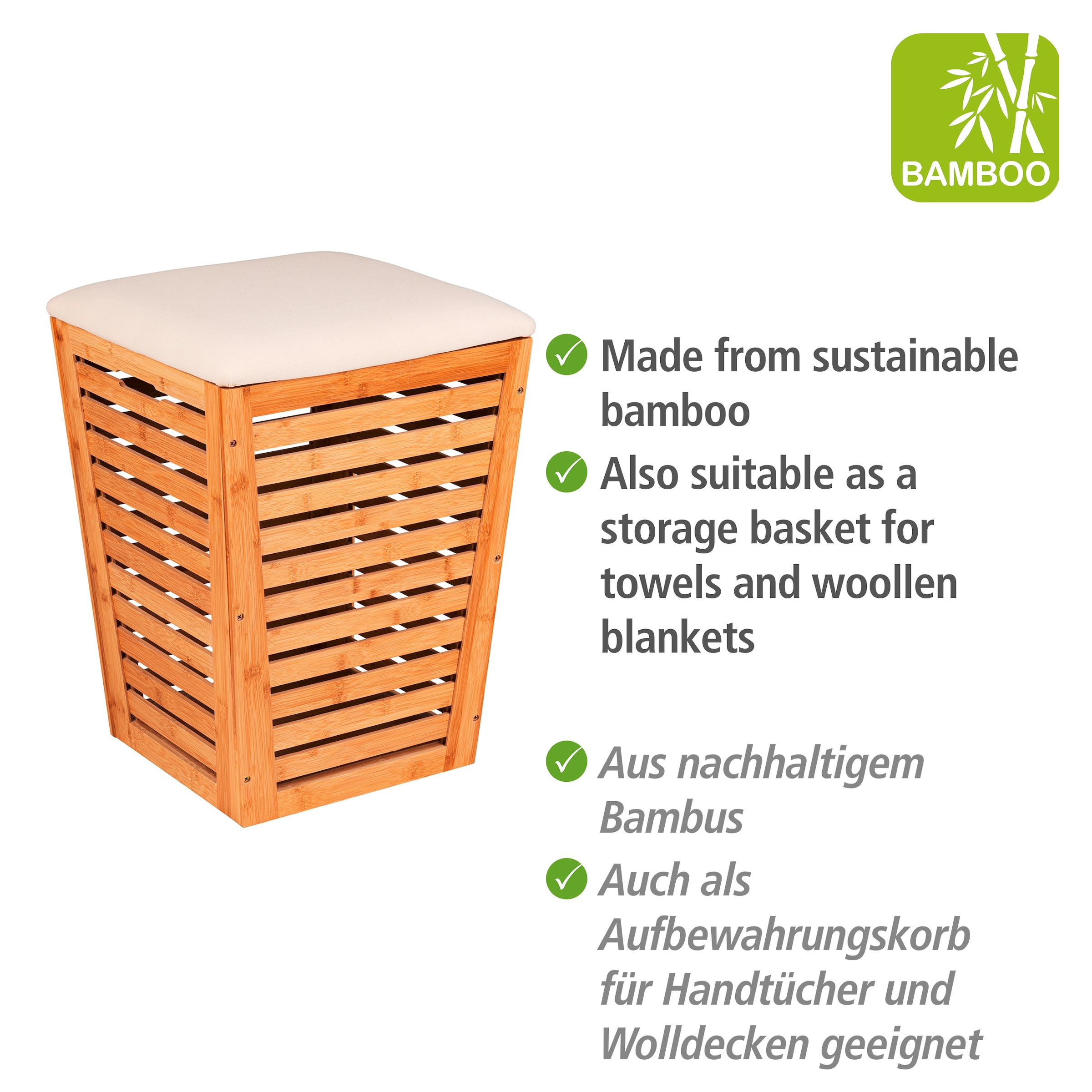 WENKO Wäschekorb »Bambusa«, mit Sitzpolster online kaufen | mit 3 Jahren  XXL Garantie