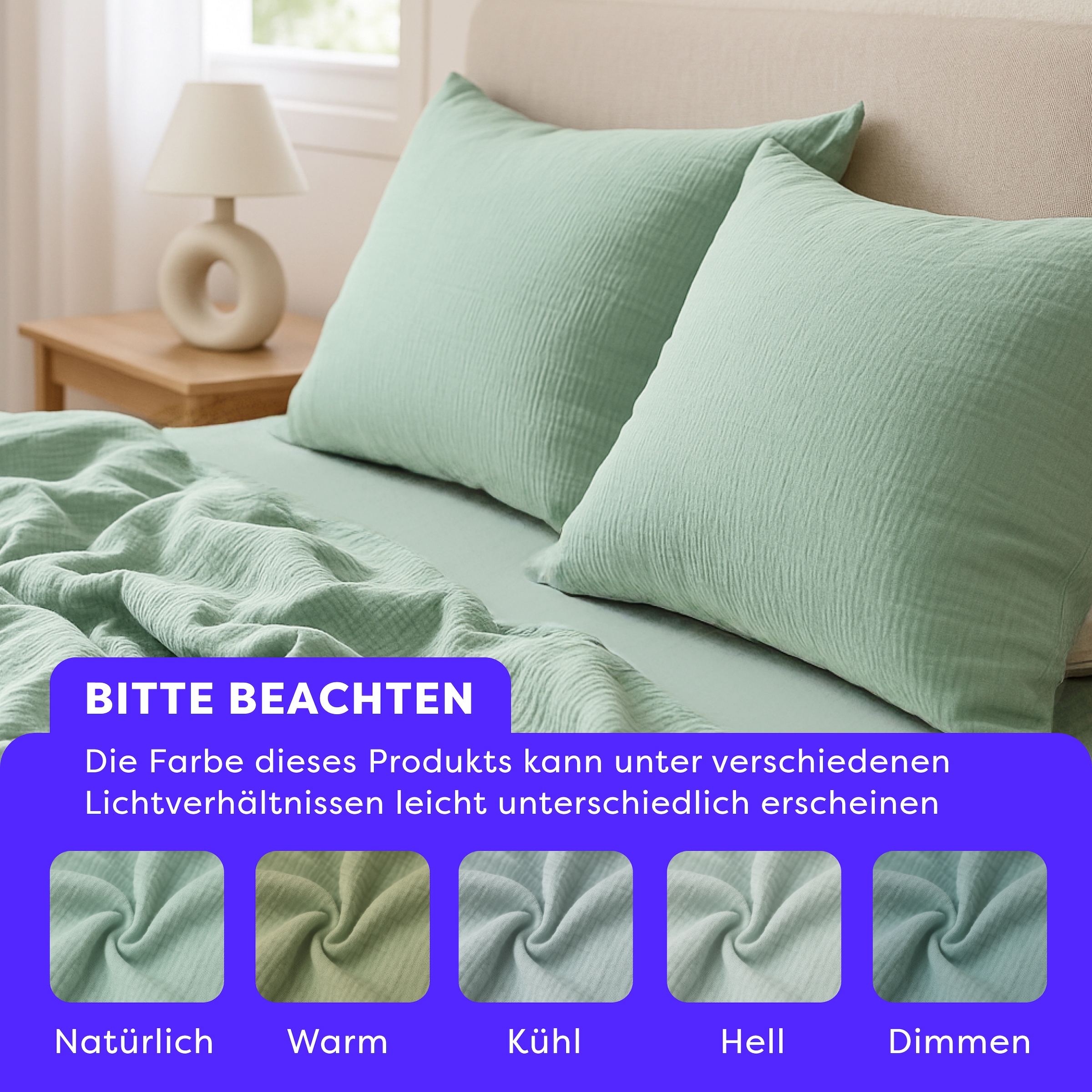 Wolkenfeld Kissenbezug »Wolkenfeld Musselin Kissenbezug 40x80 - 80x80 cm mit Reißverschluss« aus 100% Baumwolle – Weich, Atmungsaktiv & Hautfreundlich