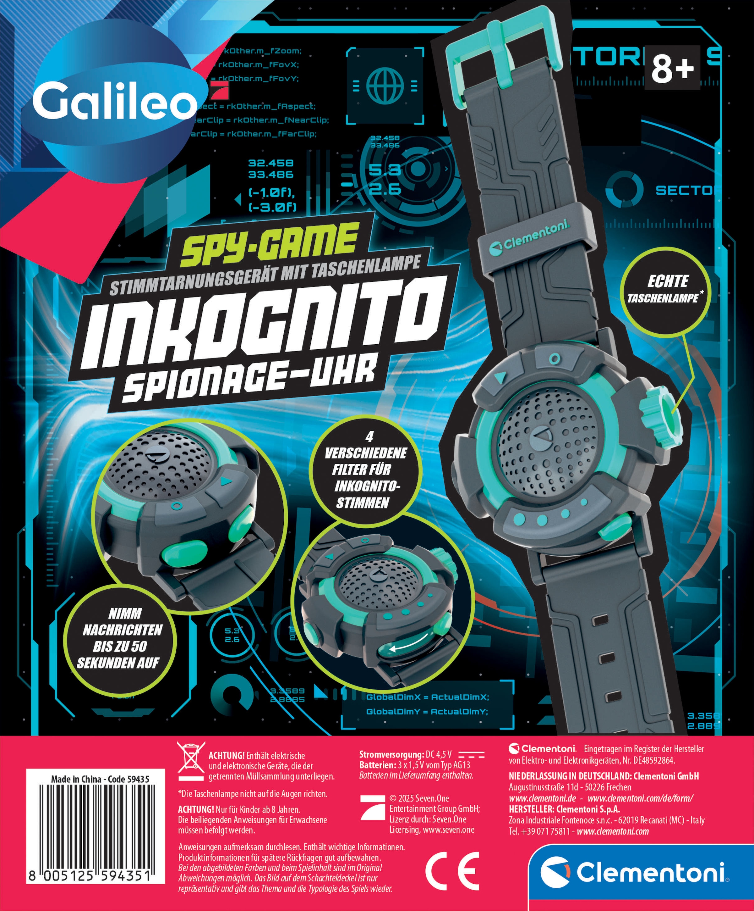 Clementoni® Experimentierkasten »Galileo Spy, Inkognito Spionage-Uhr«
