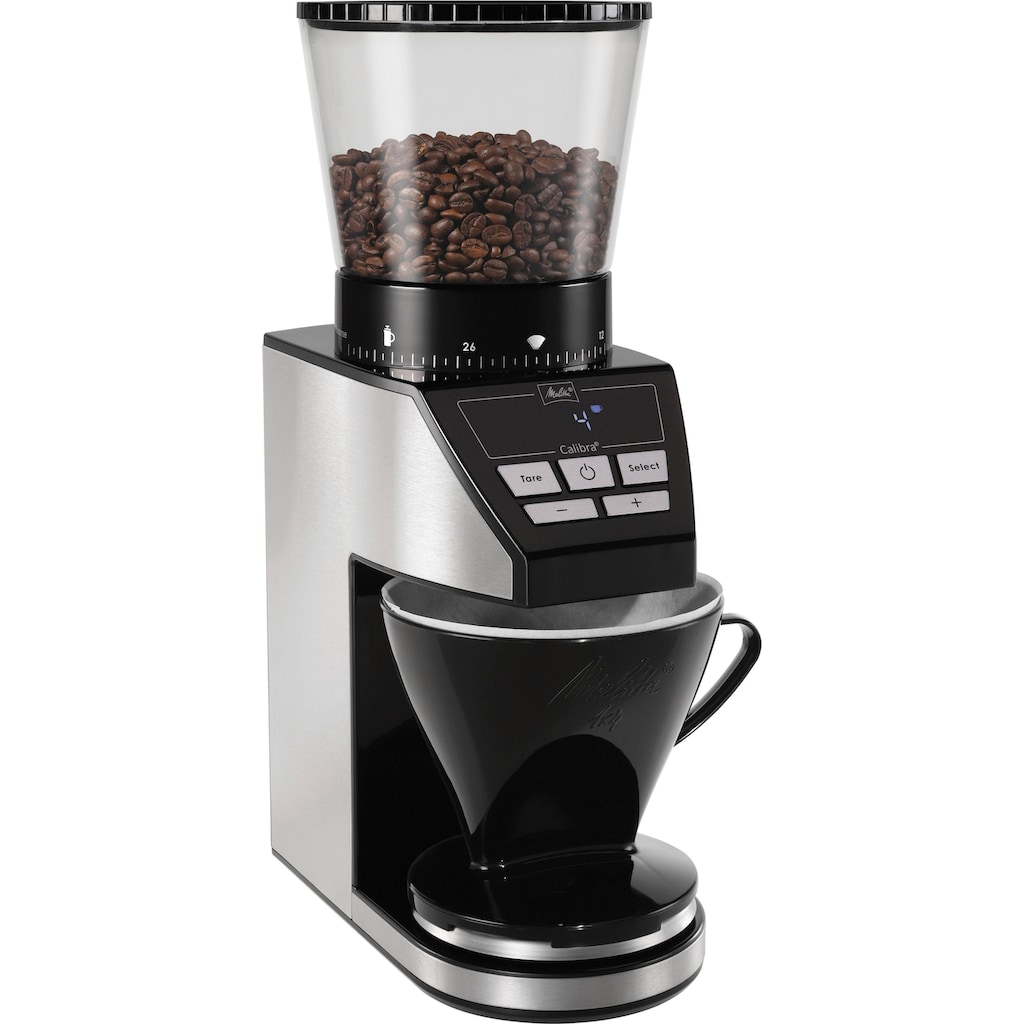 Melitta Kaffeemühle »Calibra 1027-01 schwarz-Edelstahl«, 160 W, Kegelmahlwerk, 375 g Bohnenbehälter