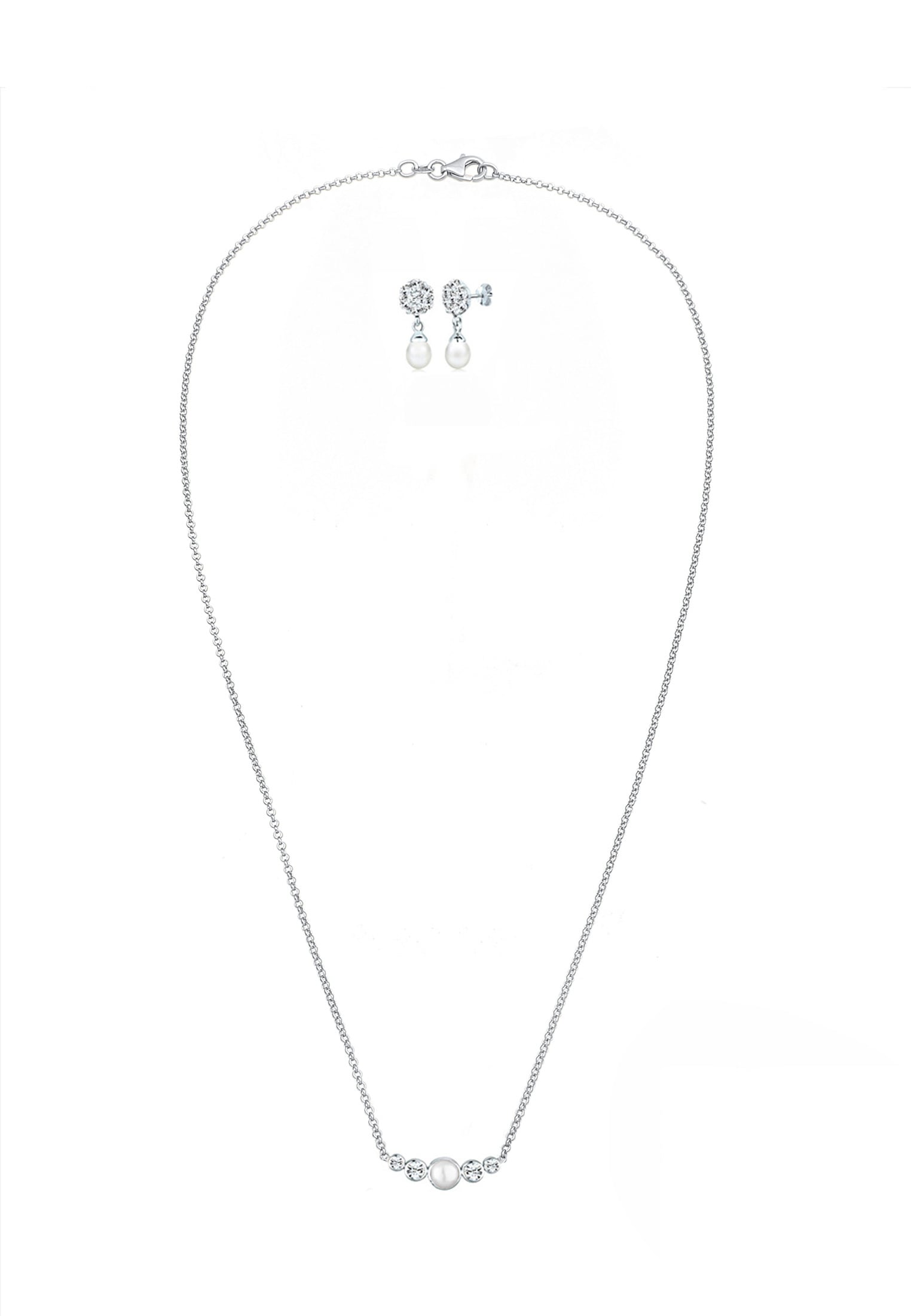 Elli Premium Ohrring und Ketten Set »Schmuckset mit Perle und Kristalle 925 Silber«