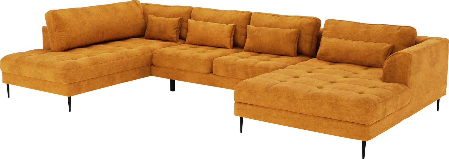 TRENDMANUFAKTUR Wohnlandschaft »Luzi, gemütliches Sofa, extra viel Platz, viele Kissen, OTTOs Choice« Designsofa mit tollem Sitzkomfort, Metallfüße schwarz, Breite 361 cm