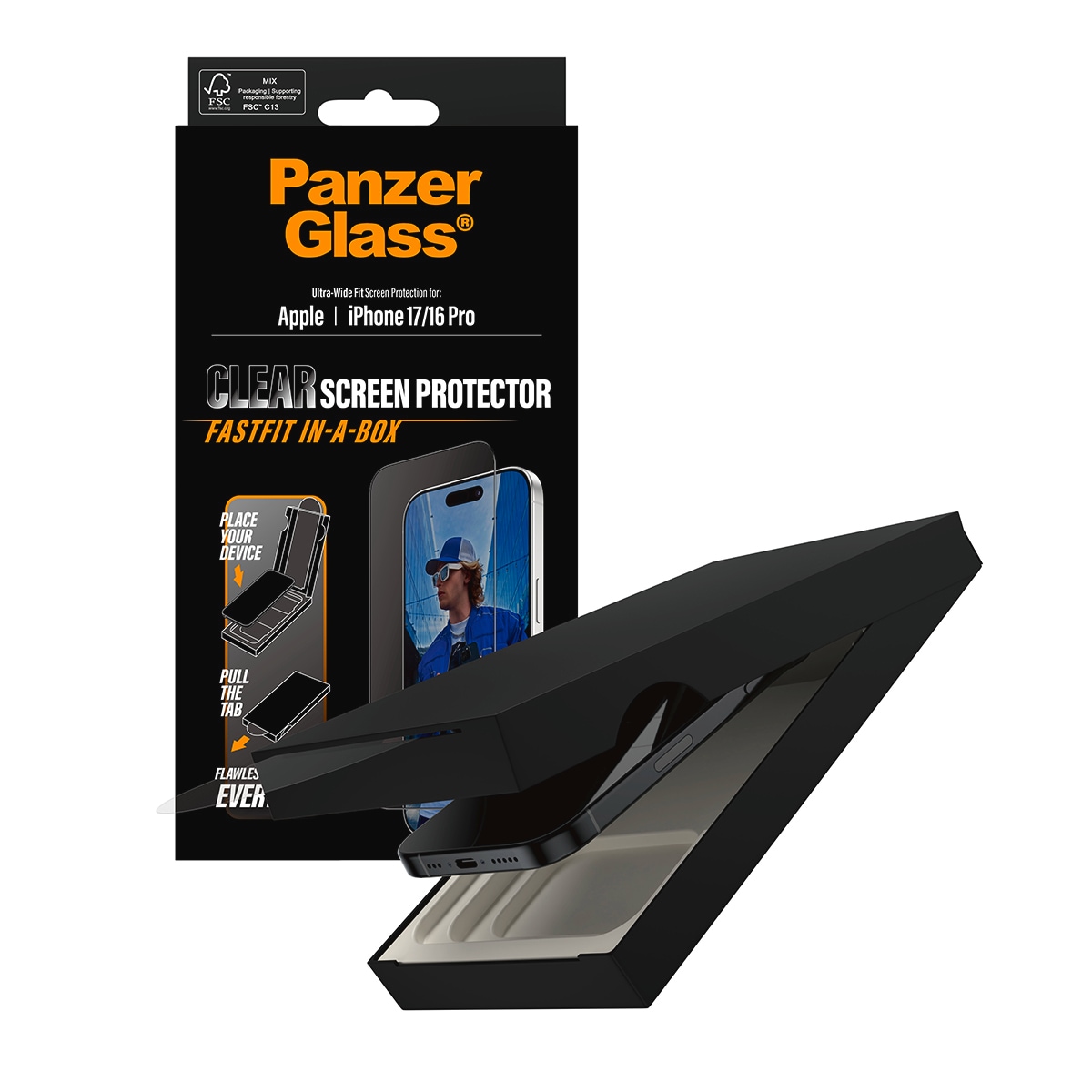 CARE by PanzerGlass Displayschutzglas »Ultra-Wide Fit Screen Protector FASTFIT IN-A-BOX« für Apple iPhone 17 Displayschutzfolie, Schutzfolie, Bildschirmschutz, kratz- & stoßfest