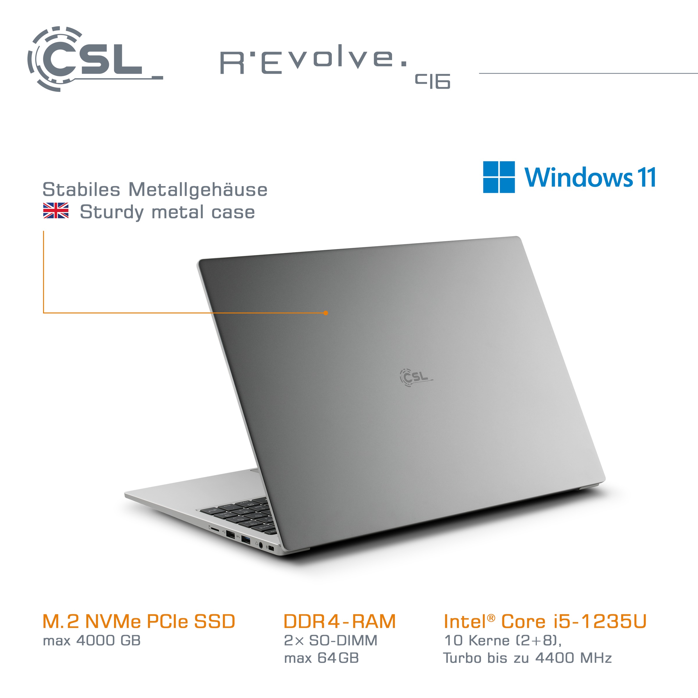 CSL Notebook »R'Evolve C16«, 40,64 cm, / 16 Zoll, Intel, Core i5, 2000 GB SSD