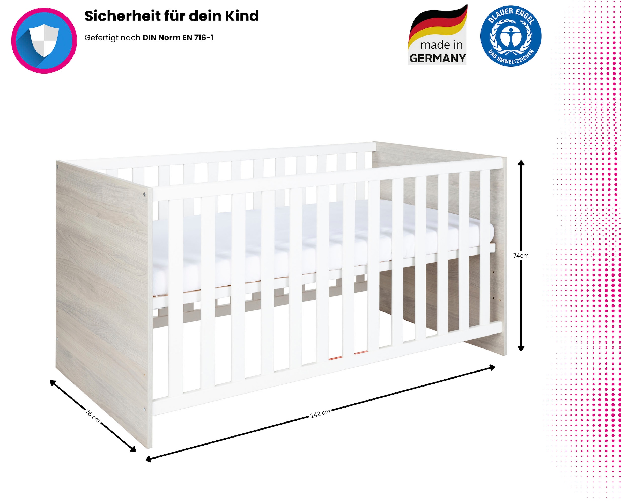 Home affaire Babymöbel-Set »Geert« Spar-Set, Kinderbett, Wickelkommode, 2 Stk. tlg. mit Kinderbett und Wickelkommode; Made in Germany