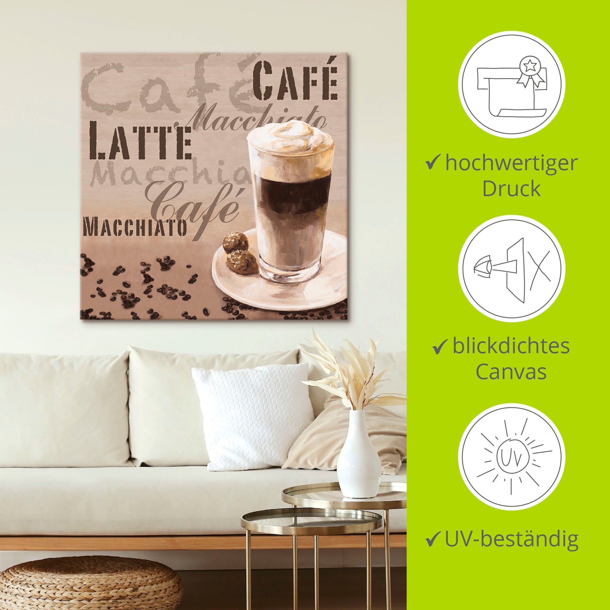 Artland Leinwandbild »Kaffee - Latte Macchiato« Getränke 1 Stk. tlg. auf Holzrahmen gespannt
