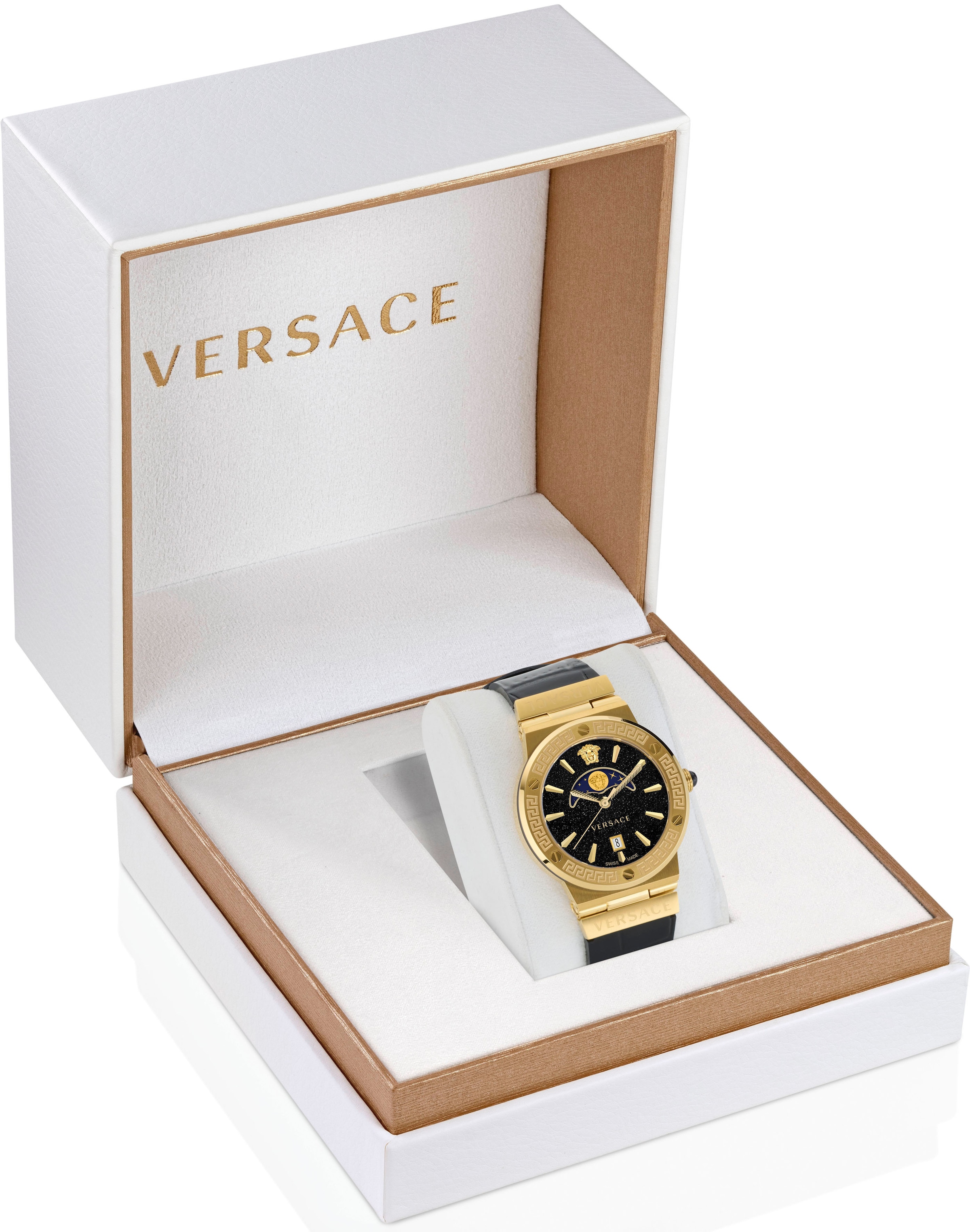 Versace Quarzuhr »GRECA LOGO MOONPHASE, VE7G00123«, Armbanduhr, Damenuhr, Saphirglas, Datum, Swiss Made