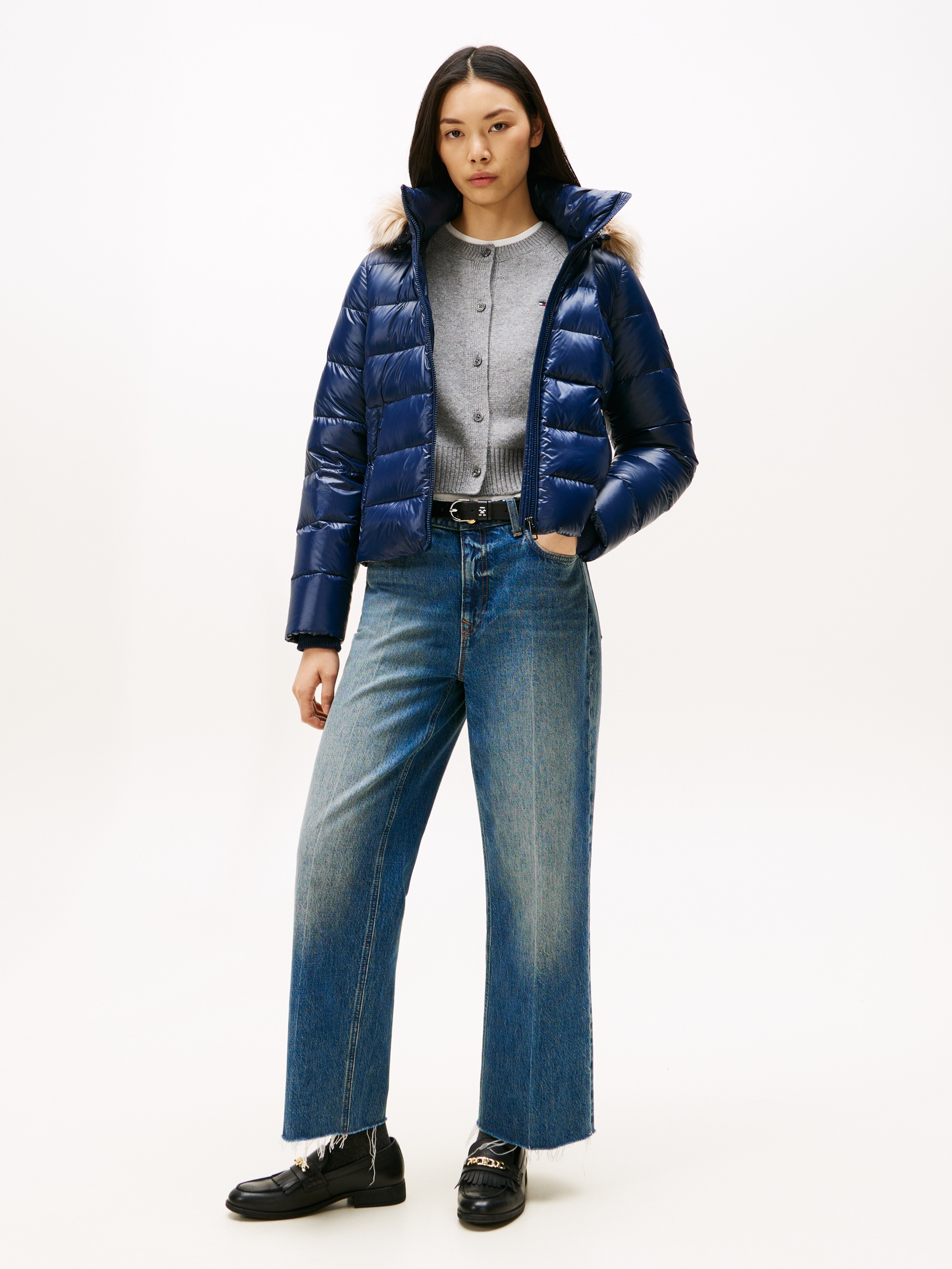 Tommy Hilfiger Steppjacke »GLOSS HW DOWN SLIM JACKET W FUR« in leicht glänzender Optik, mit Fellimitat