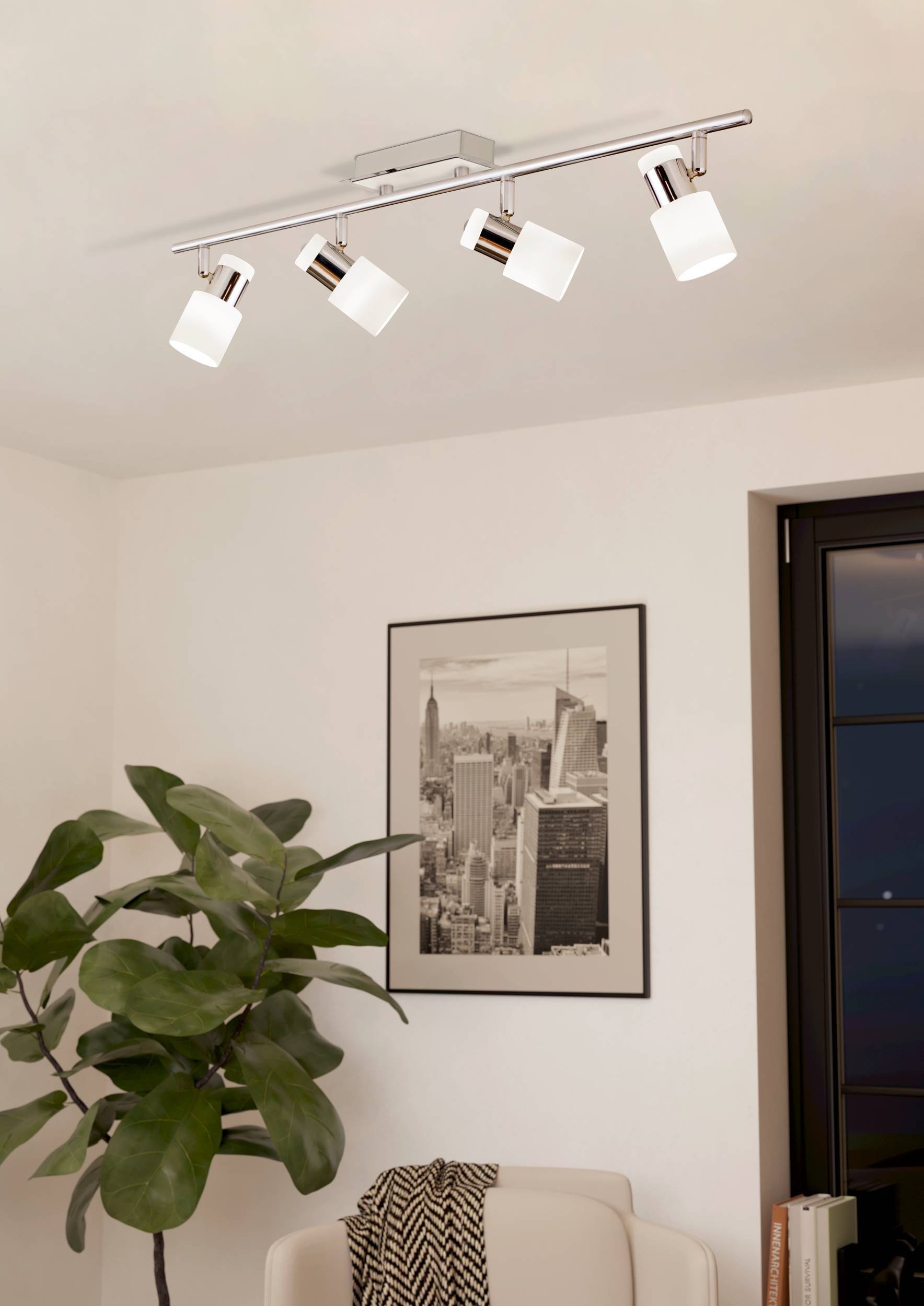 EGLO Deckenleuchte »Davida Deckenlampe, Deckenspot aus Metall, Wohnzimmerlampe, GU10« GU10 1 Stk. Spot - L78 x B7 cm - chrom, weiß - 4X4,6W inkl.