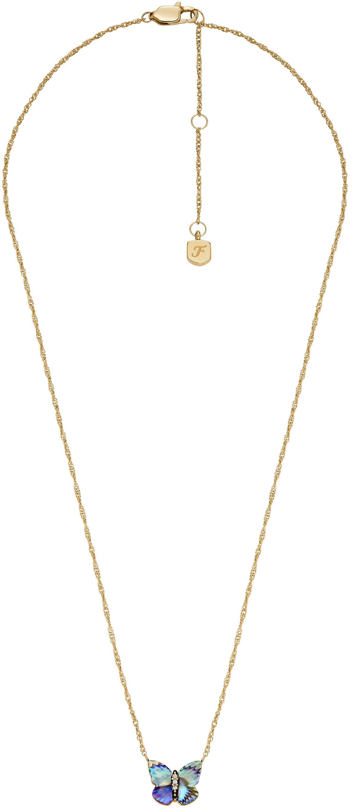 Fossil Kette mit Anhänger »Schmuck Geschenk Edelstahl Halskette Sutton Schmetterling, JF04812710«, mit Glasstein - mit Abalone-Perlmutt