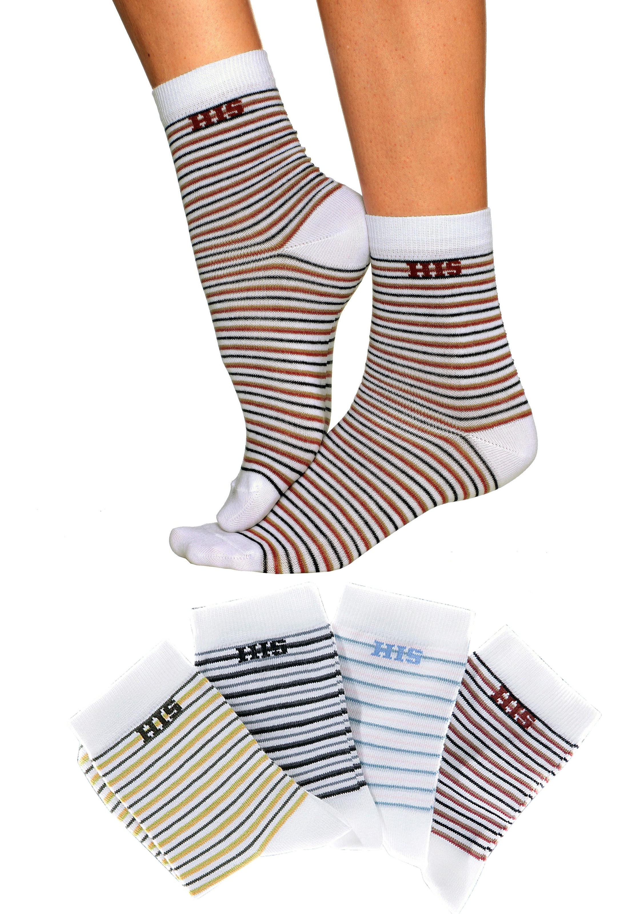 H.I.S Basicsocken, (Set, 4 Paar), mit eingestricktem Markenlogo