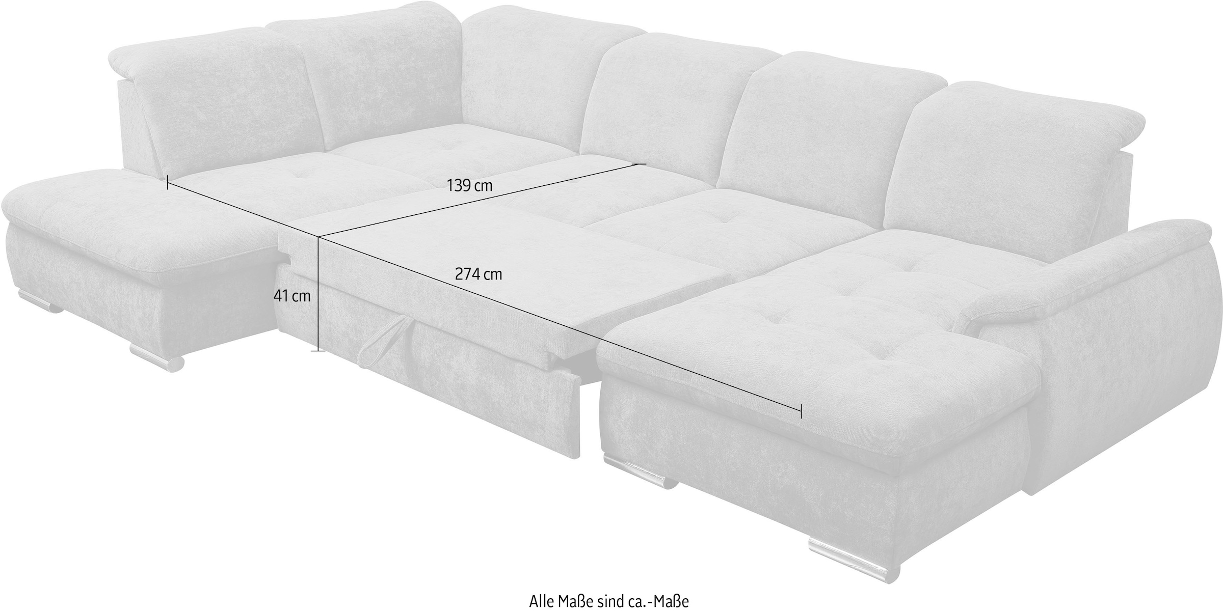 WERK2 Wohnlandschaft »Pula« verstellbare Kopfteile, mit Schlaffunktion und Bettkasten