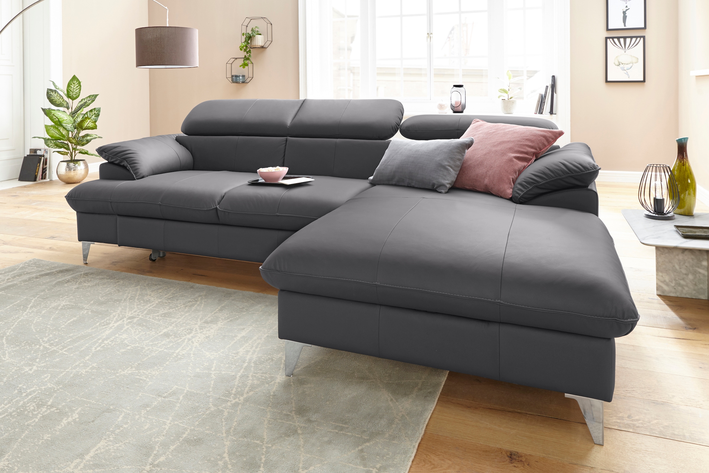 COTTA Polstergarnitur »Caluso L-Form«, (2 tlg.), Set bestehend aus: Ecksofa mit Kopfteilverstellung & Hocker