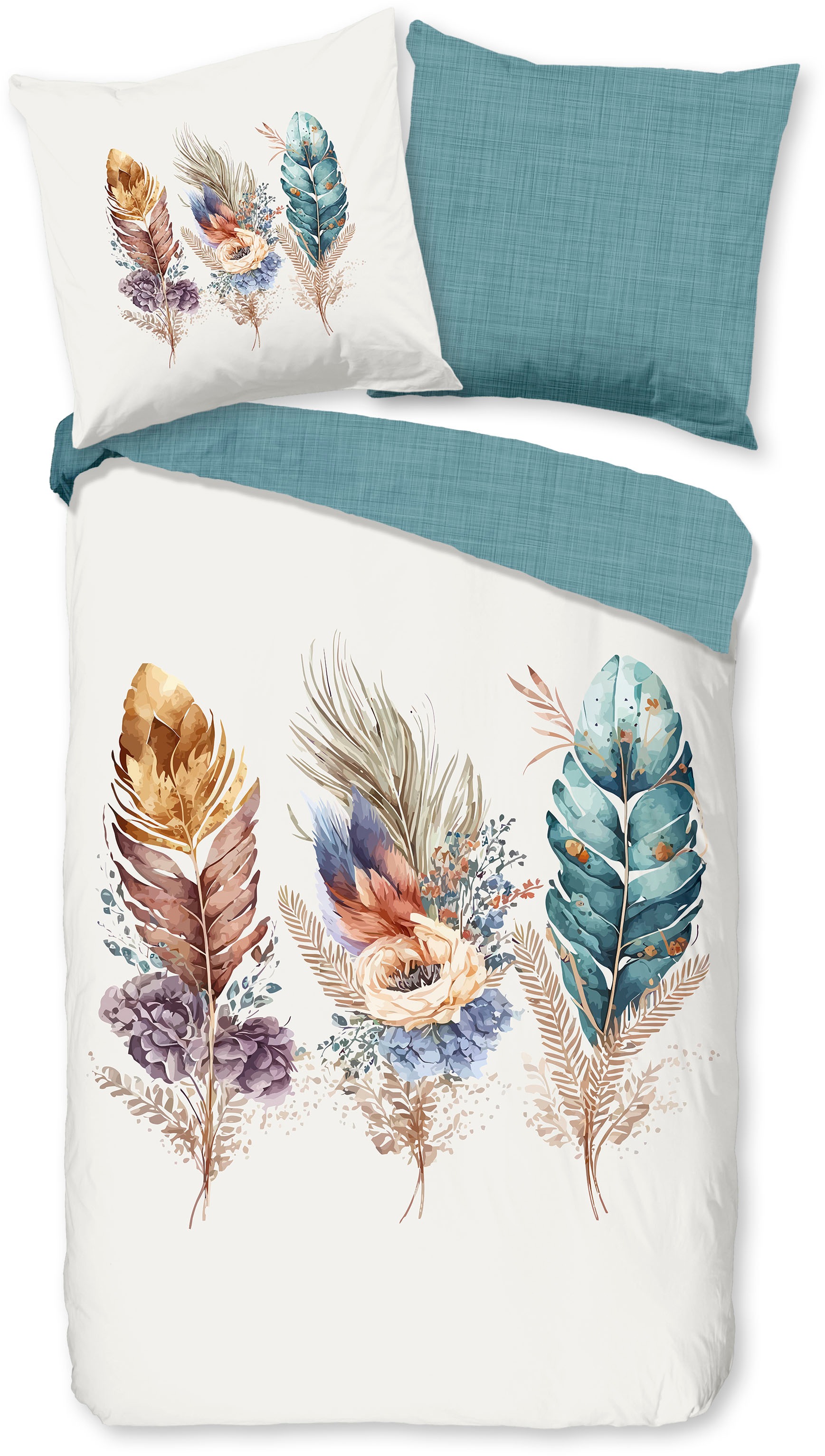 good morning Wendebettwäsche »Via« 2 Stk. tlg. 100% Baumwolle, 135x200, Reißverschluss, Wendeoptik, Federn, Petrol