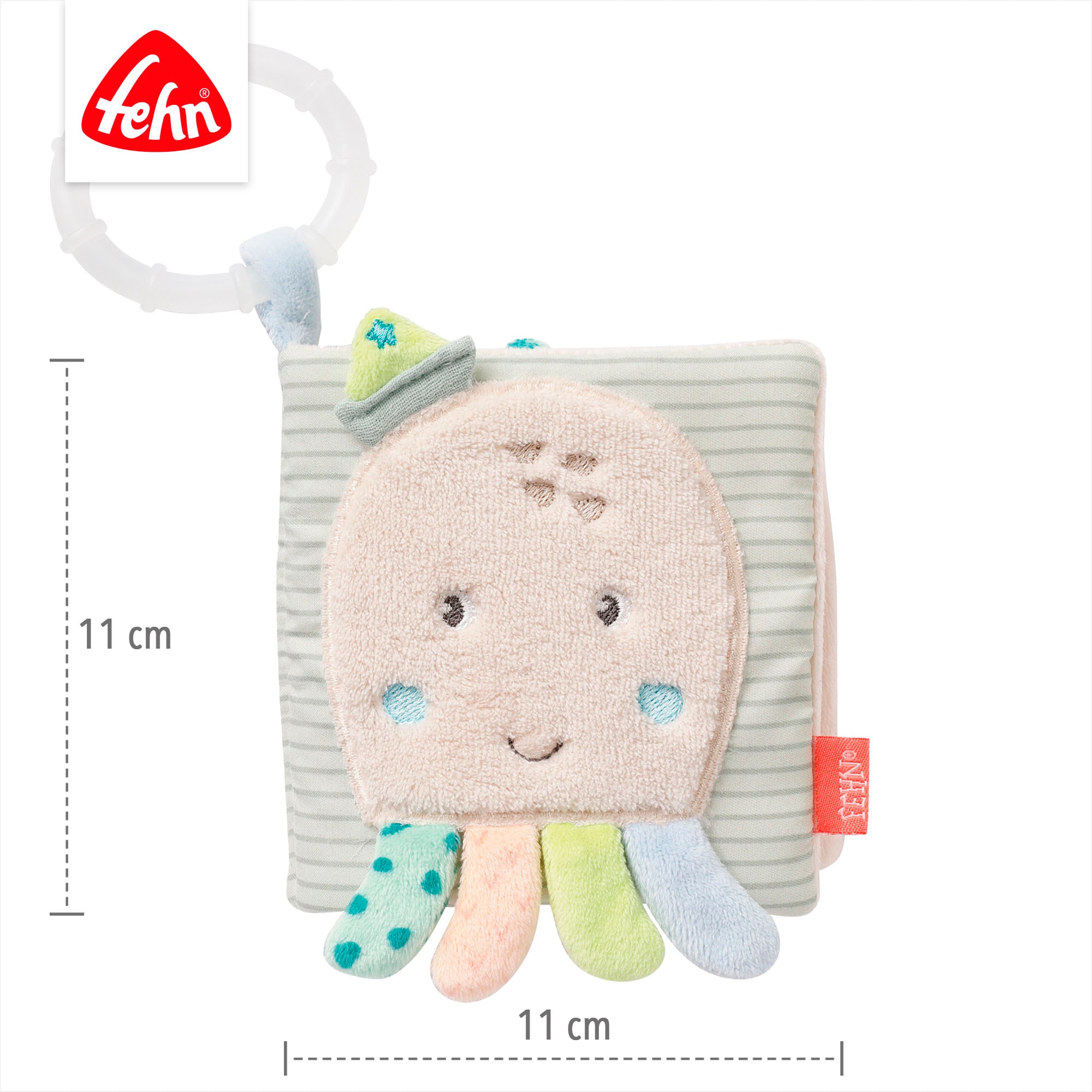 Fehn Greifspielzeug »Meereskinder, Stoffbuch Oktopus« mit Ring zur Befestigung an Kinderwagen, Babyschale oder Bett