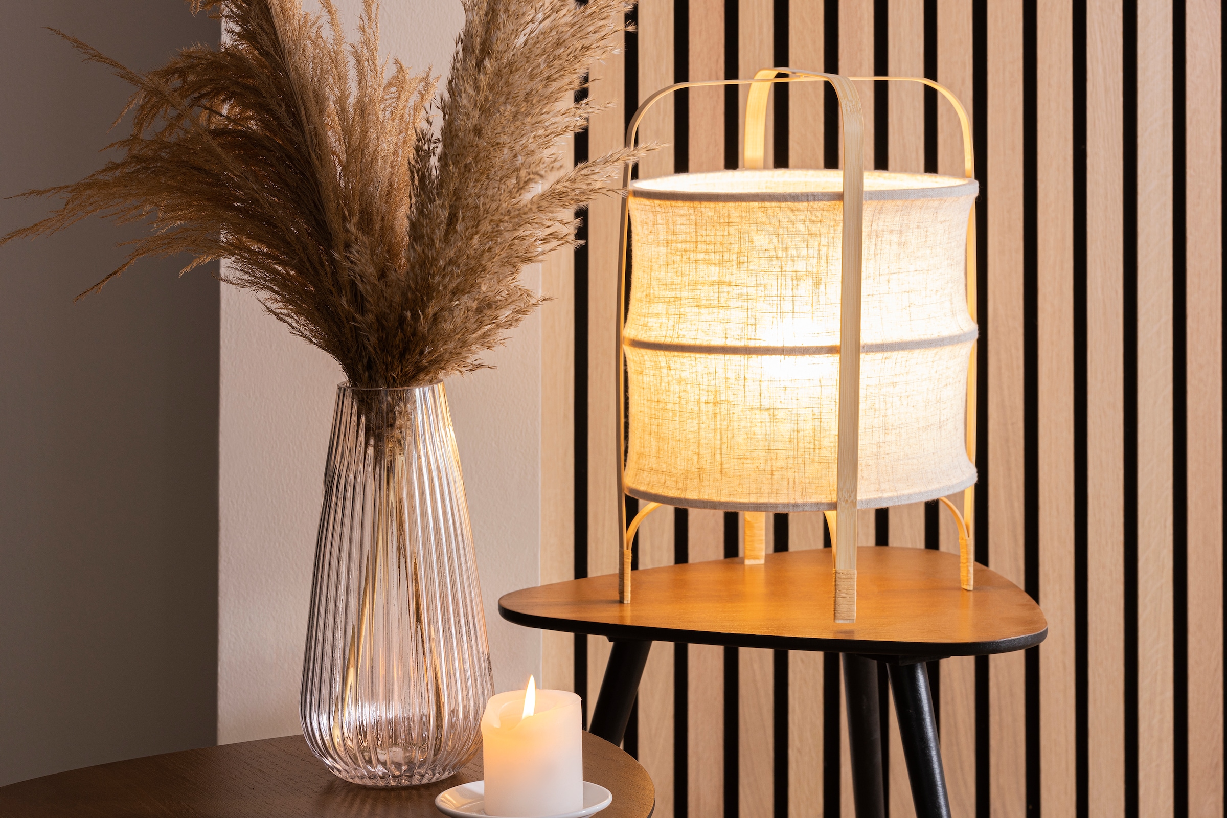 GALA Tischleuchte »McAnany Way«, 1 | kaufen und Garantie Rahmen, beige/natur E27, Holz Tischlampe online mit 3 Jahren XXL Textil flammig-flammig, mit Schirm