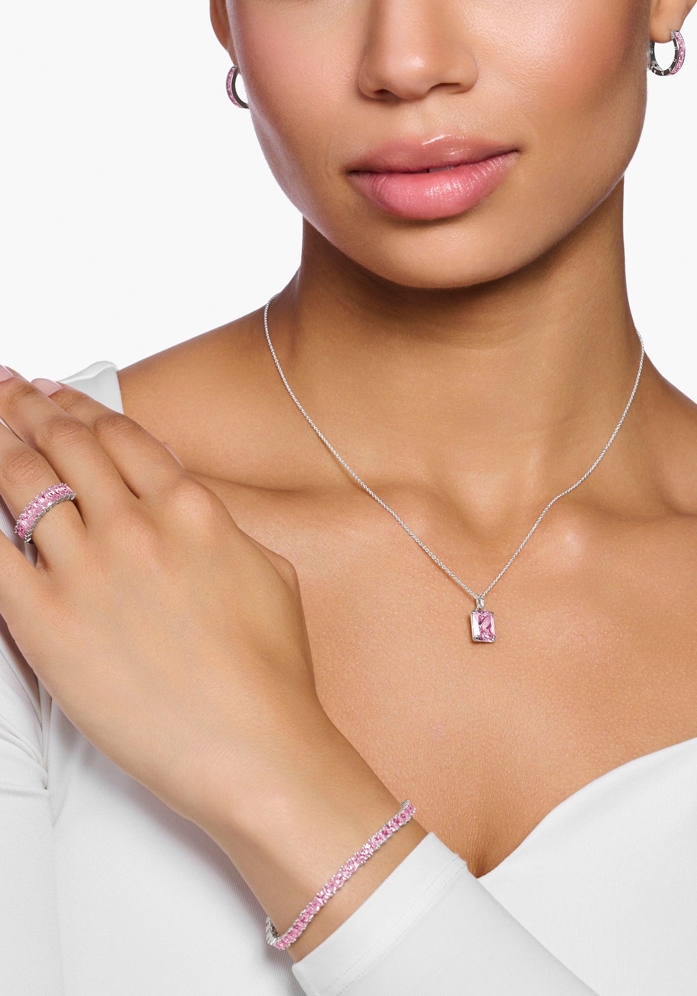 THOMAS SABO Kette mit Anhänger »pinker Stein, KE2089-051-9-L45V«, mit Zirkonia (synth.)