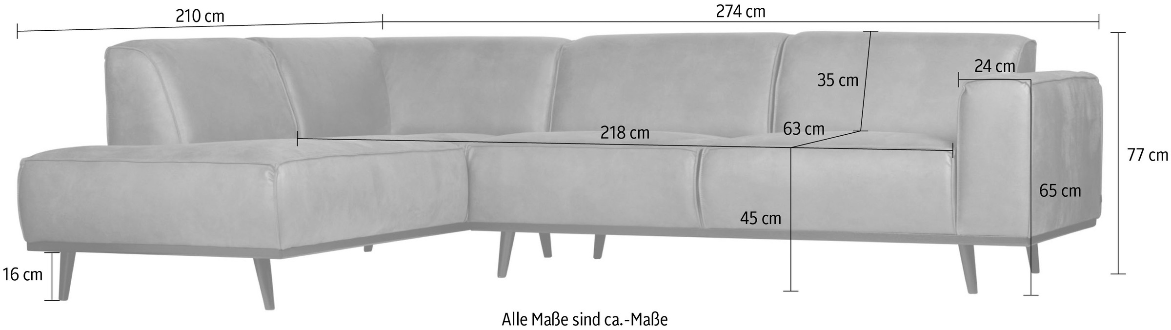 WOOOD Ecksofa »Statement«, frei im Raum stellbar, H 77 cm x B 274 cm