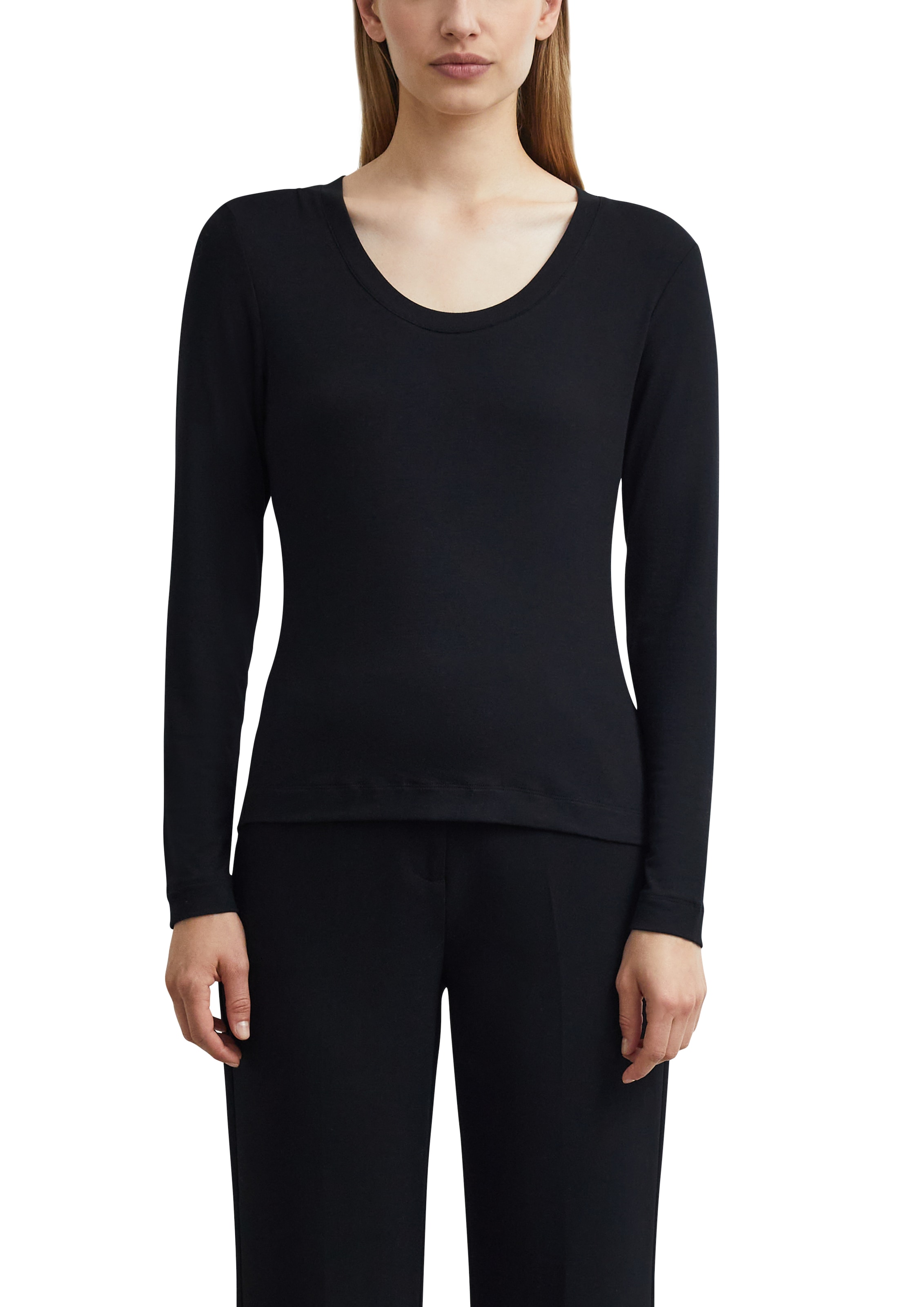 Comma Langarmshirt mit tiefem Rundhals / Viskose-Stretch