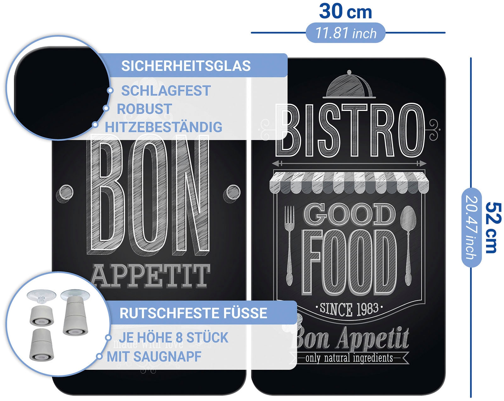 WENKO Herd-Abdeckplatte »Universal Modell Bon Appetit« Herdabdeckung für alle Herdarten, kratzfest, mit rutschfesten Füßen