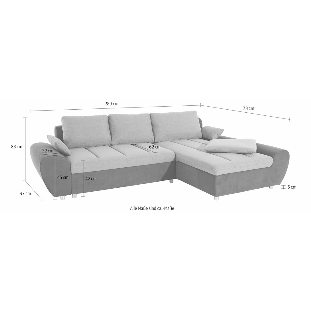 sit&more Ecksofa »Bandos L-Form«, in 2 unterschiedlichen Größen, wahlweise mit Bettfunktion