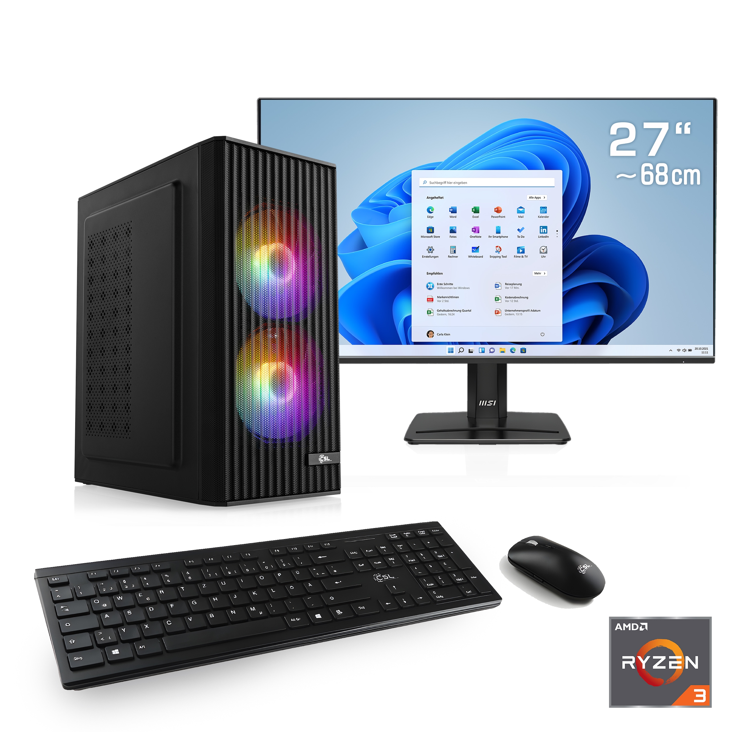 CSL PC-Komplettsystem »Spectrum V25261W« 27 ″ AMD Ryzen 3 16 GB RAM 500 GB SSD