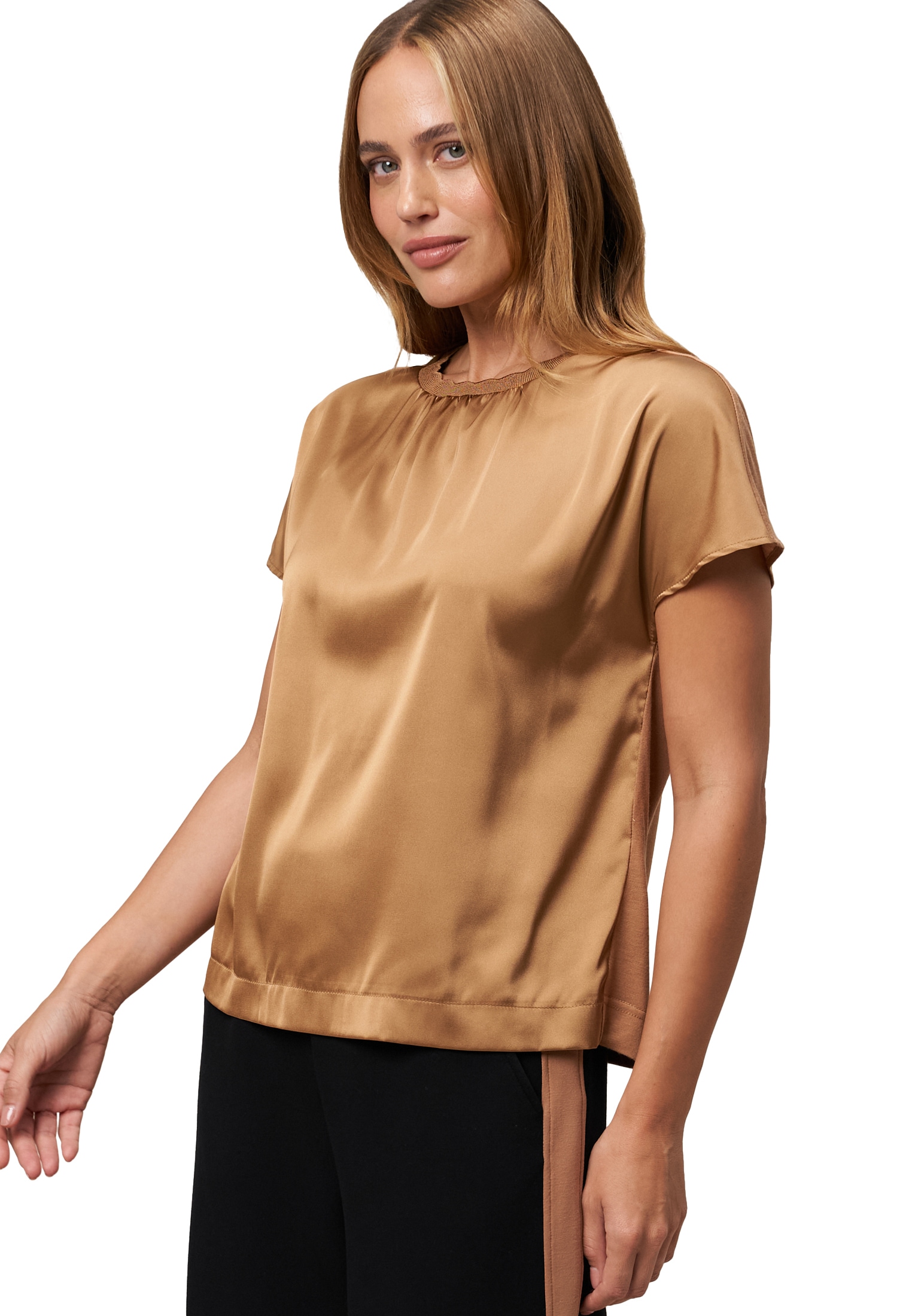 Zero Kurzarmshirt »Satinshirt mit Wellensaum«