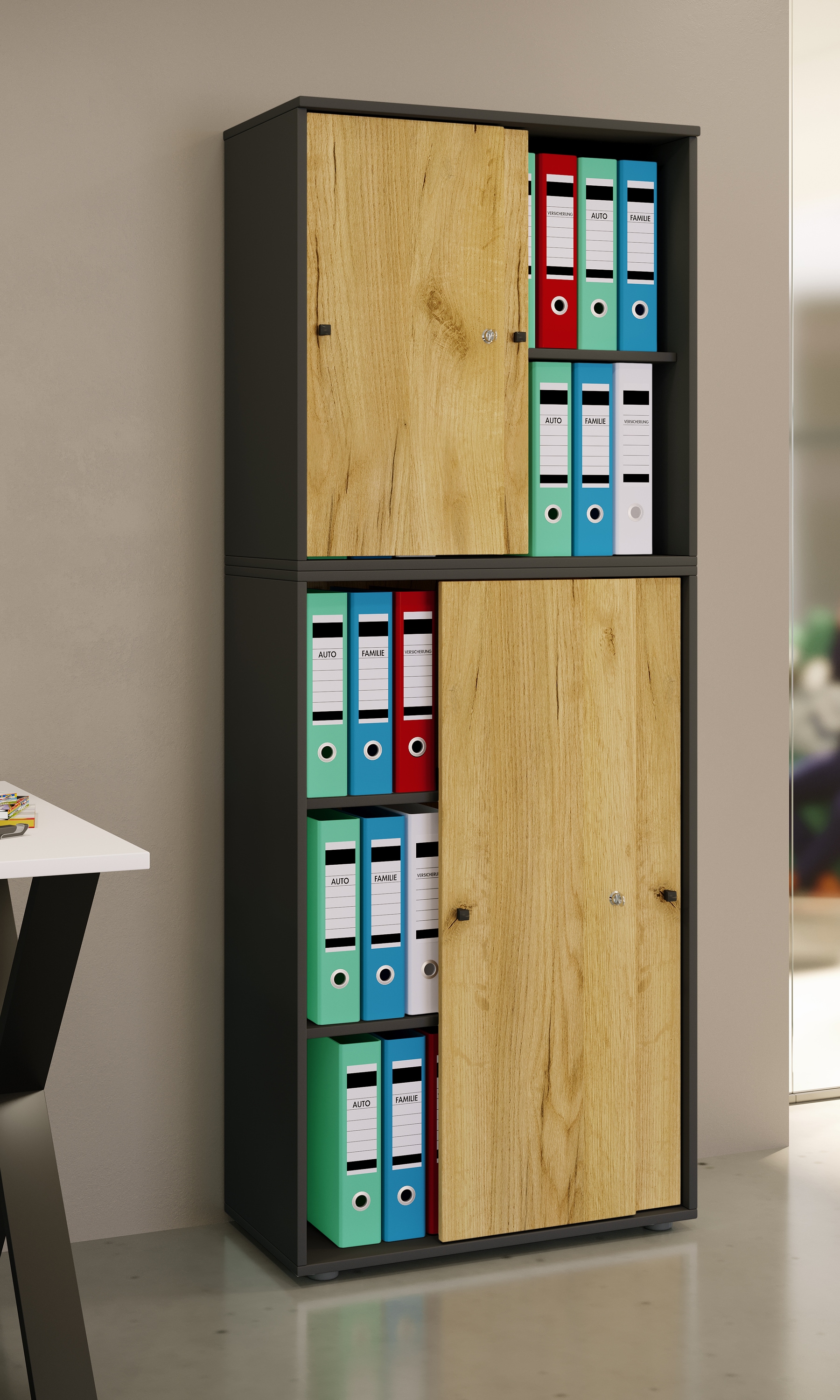VCM Aktenschrank »VCM Büroschrank mit 5 Fächern | moderner Aktenschrank mit Schiebetüren | Maße ca. B. 70 x H. 184 x T. 37 cm ¿ Lona 5-Fach«, (1 St.)