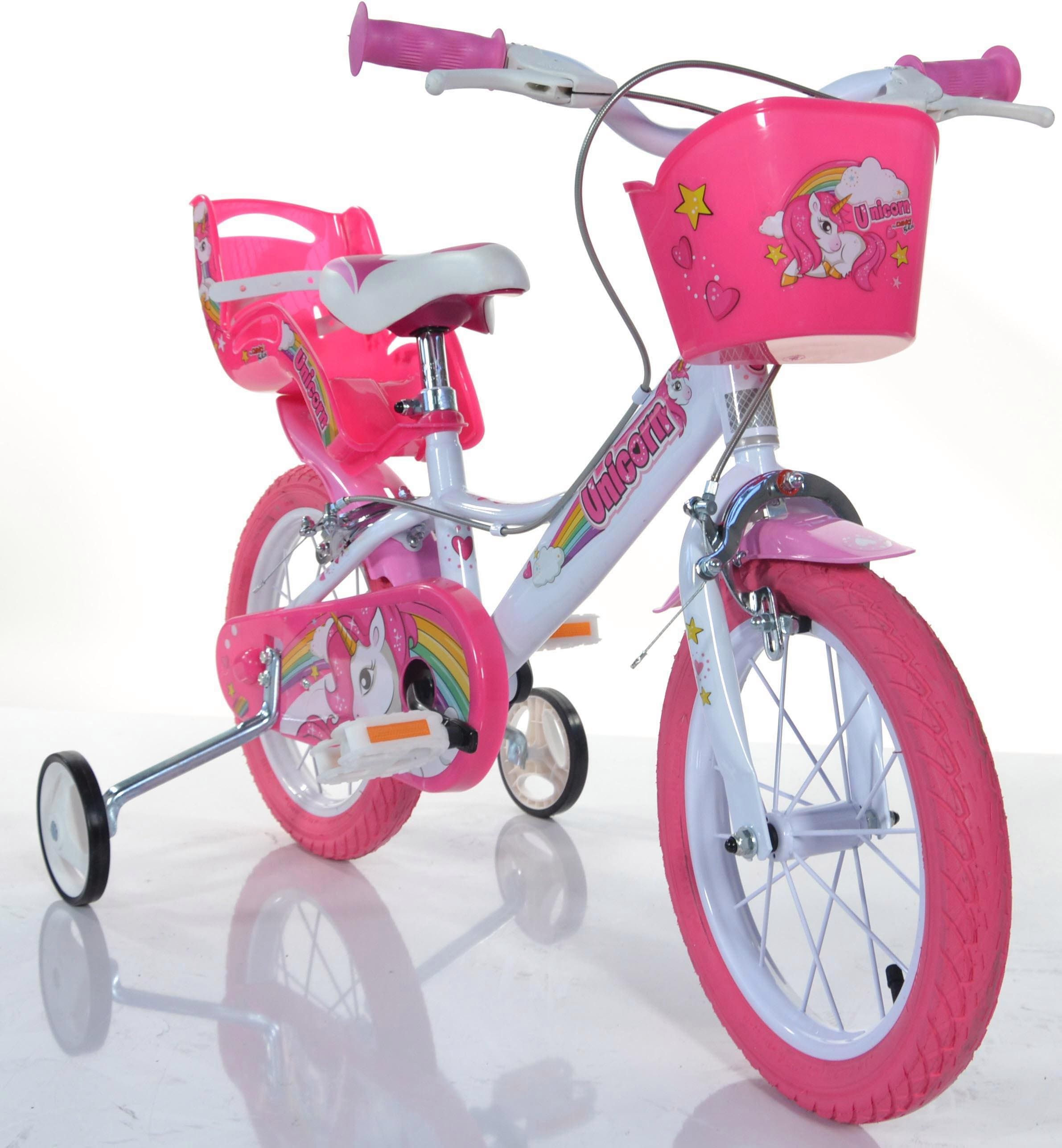 Dino Kinderfahrrad »Unicorn Einhorn« 1 Gang mit Stützrädern, Korb und Puppensitz
