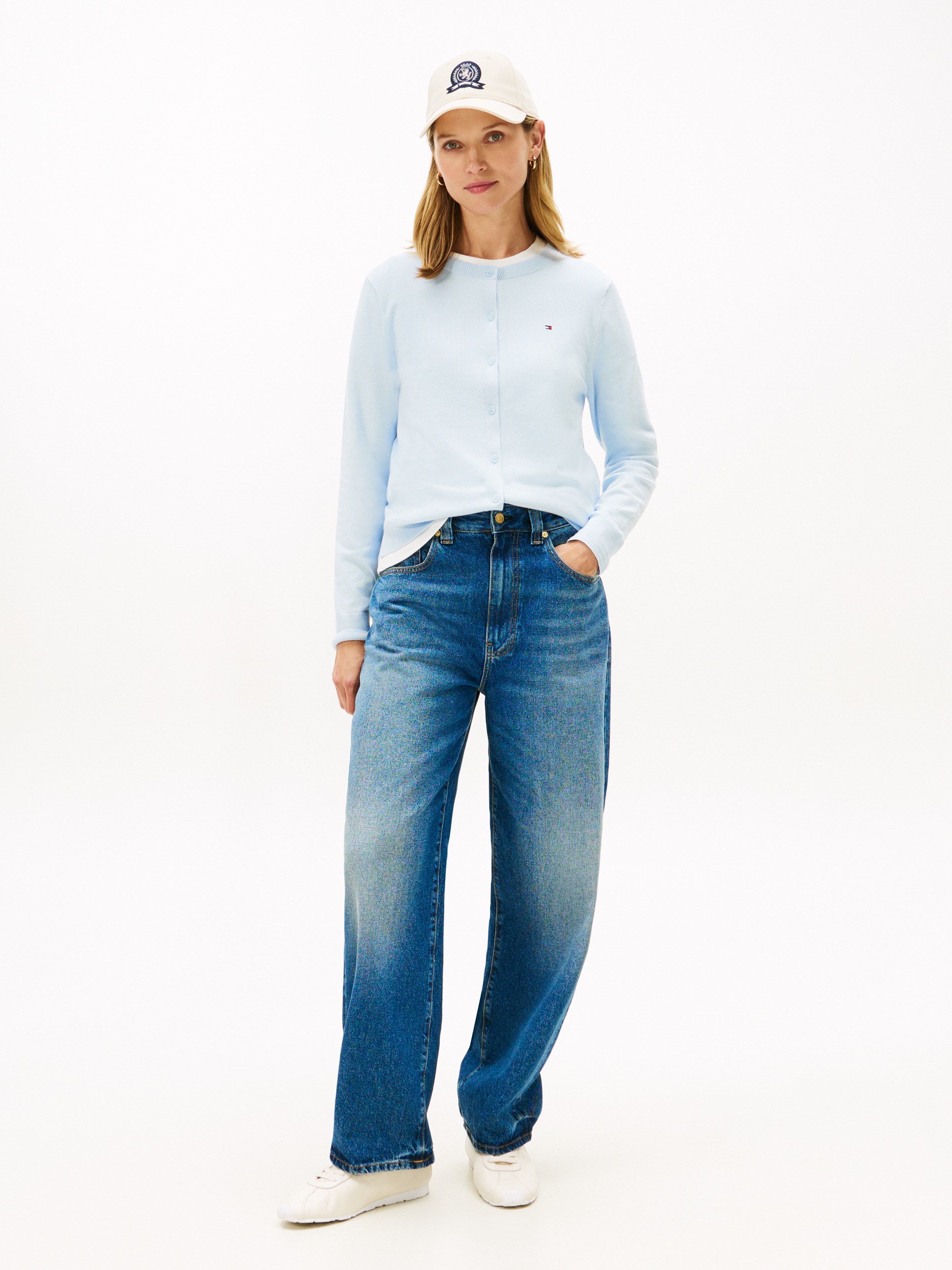 Tommy Hilfiger Cardigan »CO JERSEY STITCH CARDIGAN« Baumwollmischung, regular fit, Rundhals, goldfarbene Knöpfe