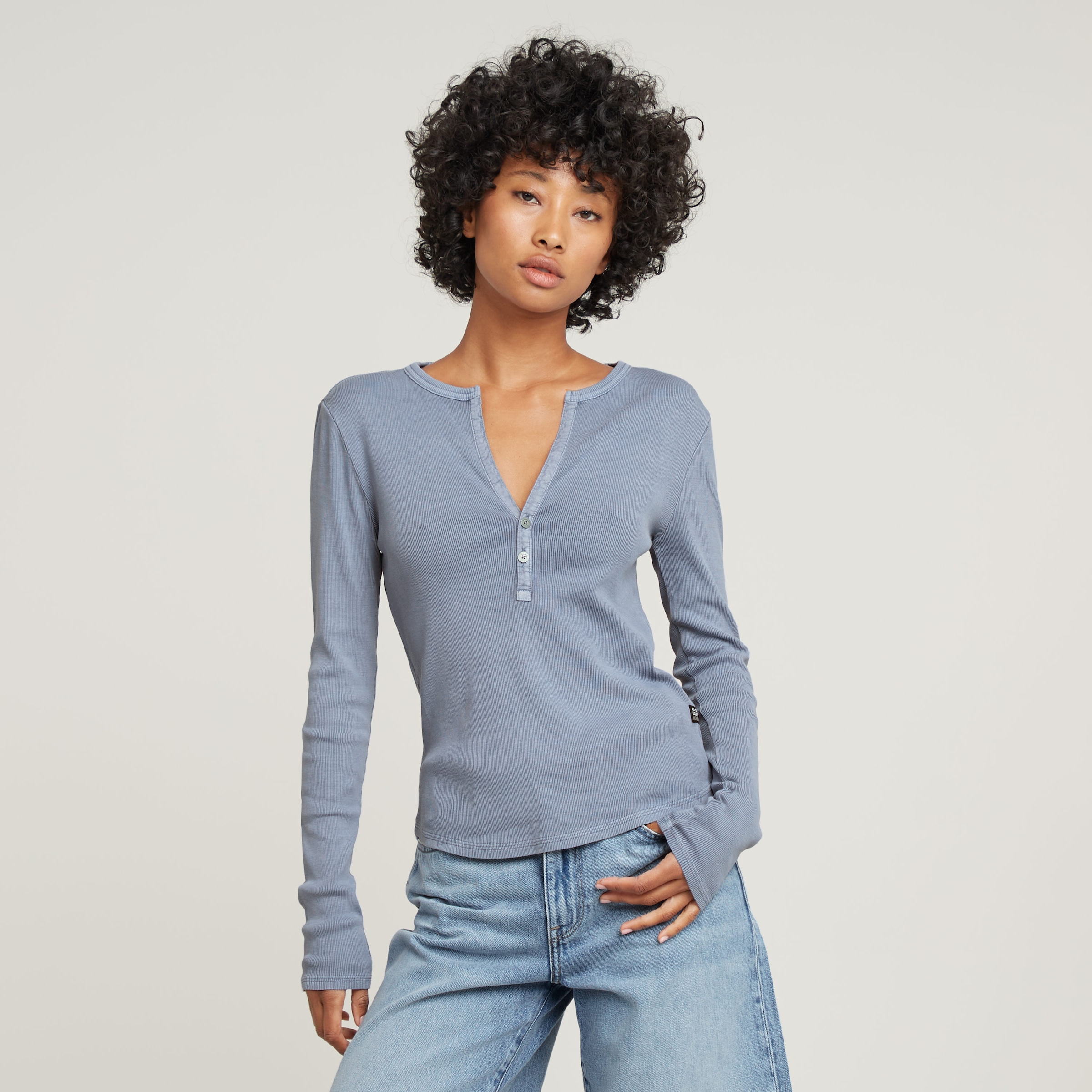 G-STAR Langarmshirt »Deep v slim«, mit Knopfverschluss
