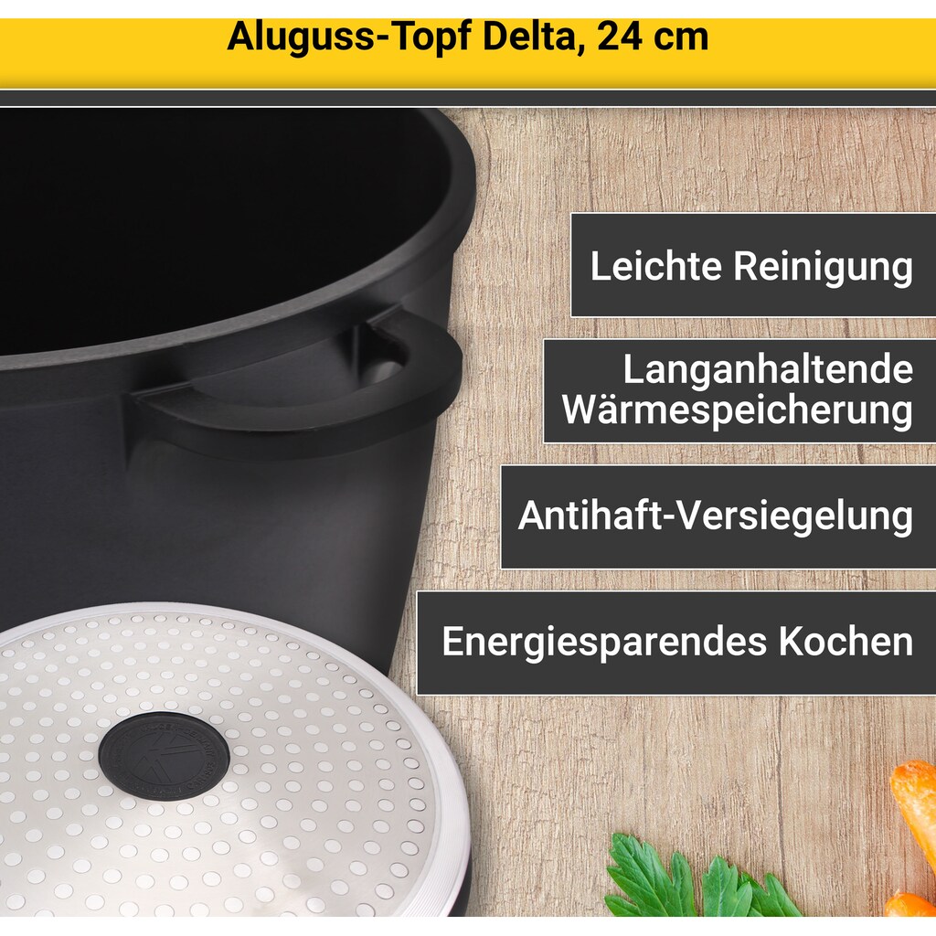 Krüger Fleischtopf »Aluguss Fleischtopf mit Glasdeckel DELTA, 24 cm«, Aluminiumguss, (1 tlg.), für Induktions-Kochfelder geeignet