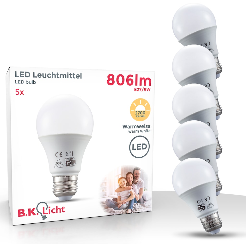 B.K.Licht LED-Leuchtmittel, E27, 5 St., Warmweiß