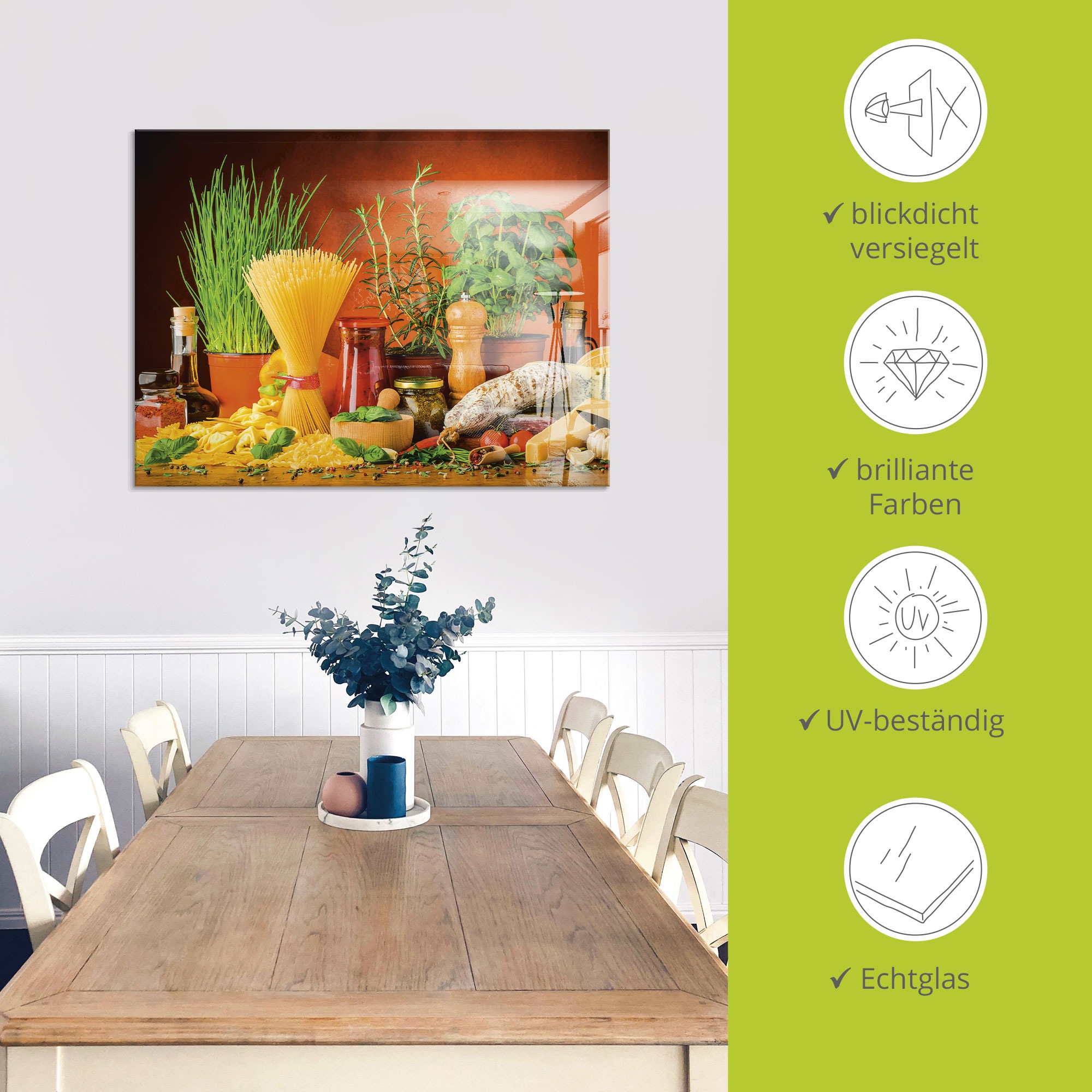 Artland Glasbild »Mediterranes und italienisches Essen«, Lebensmittel, (1 St.), in verschiedenen Größen