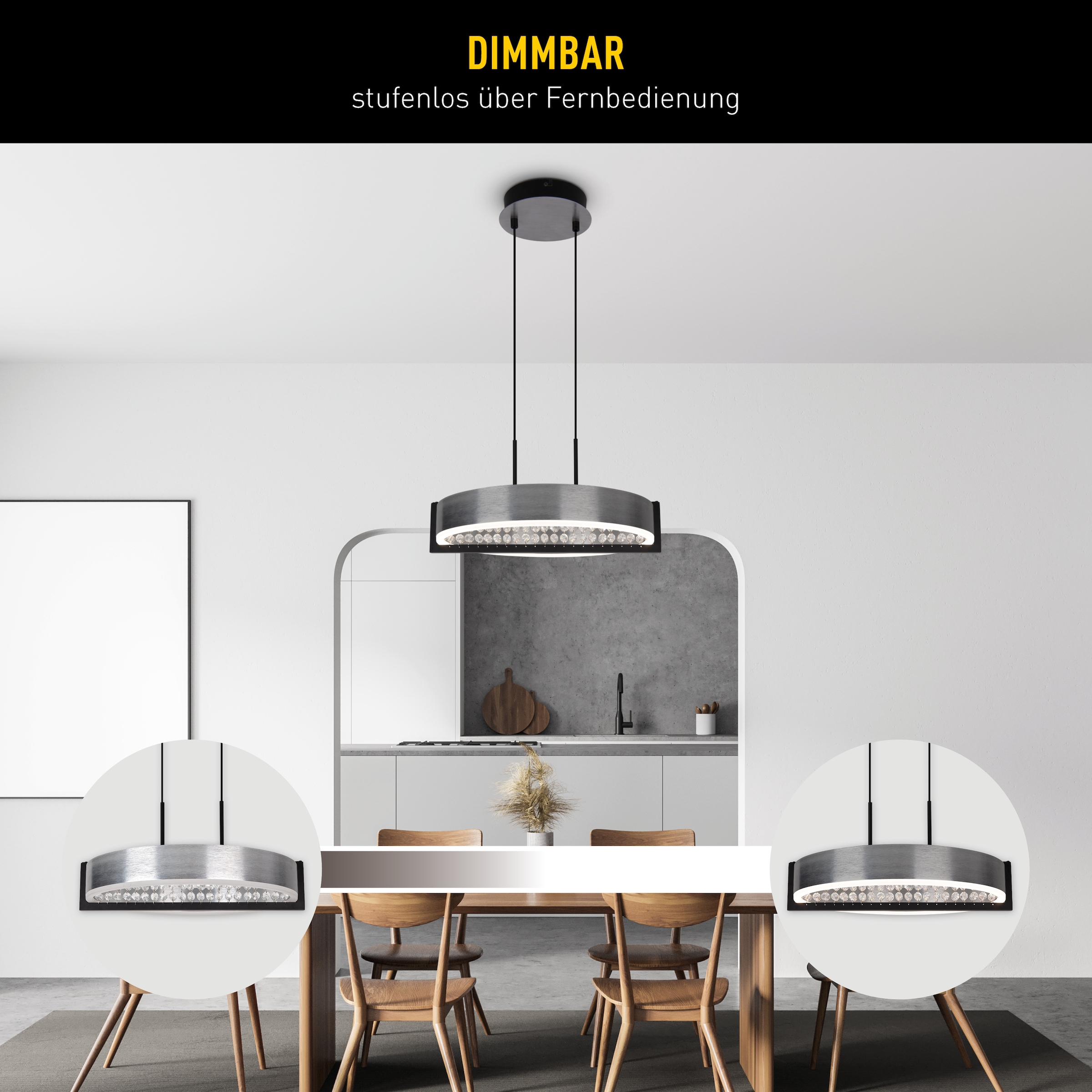 näve LED Pendelleuchte »Yvaris« LED-Modul 1 Stk. warmweiß - kaltweiß dimmbar per Fernbedienung, Memory, Nachtlicht, CCT, Kristallelemente