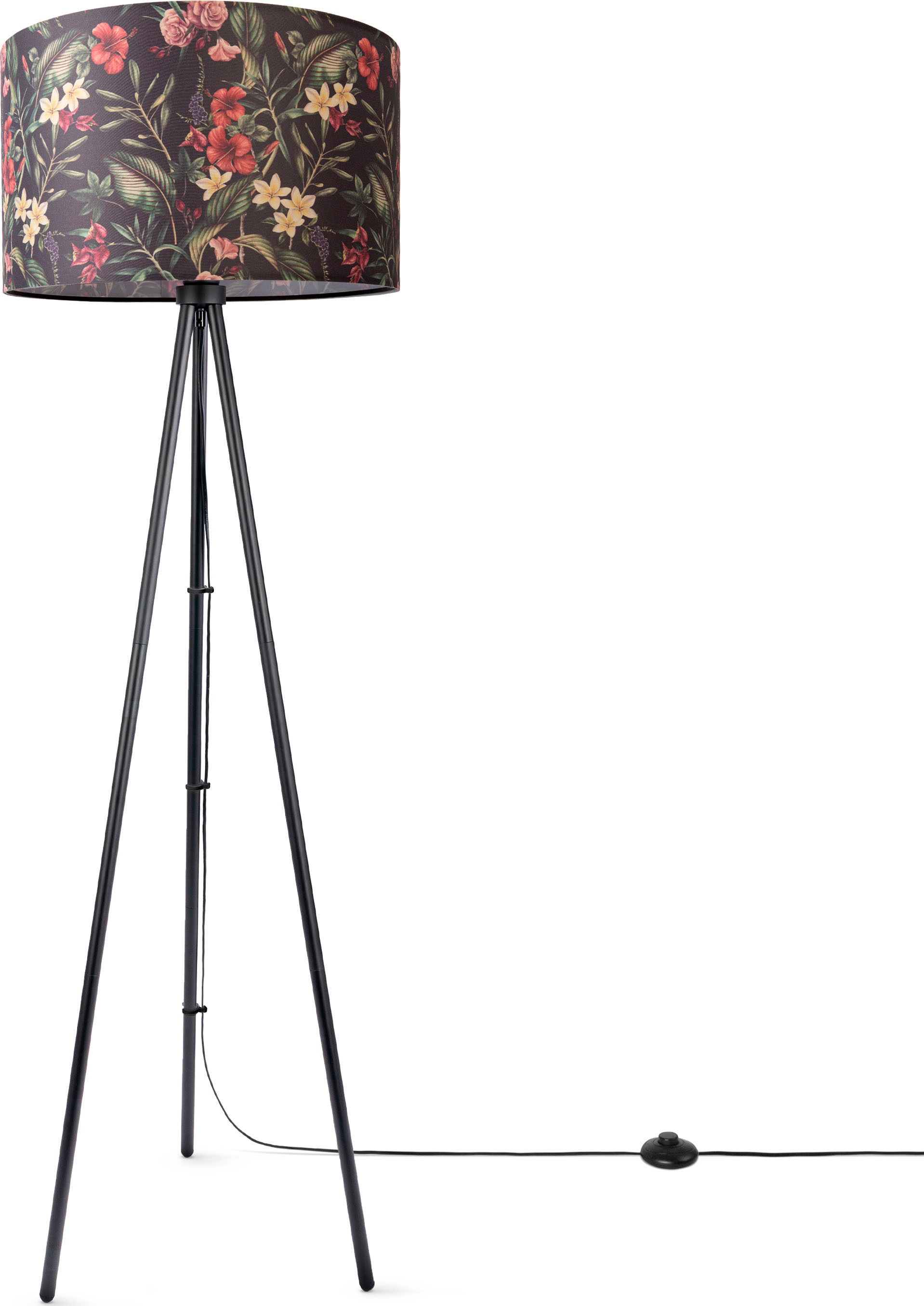 Paco Home Stehlampe »Trina Flower«, Leuchtmittel E27 | ohne Leuchtmittel, Standleuchte Dreibein Stativ Stoffschirm Rund Blumen Floral Modern