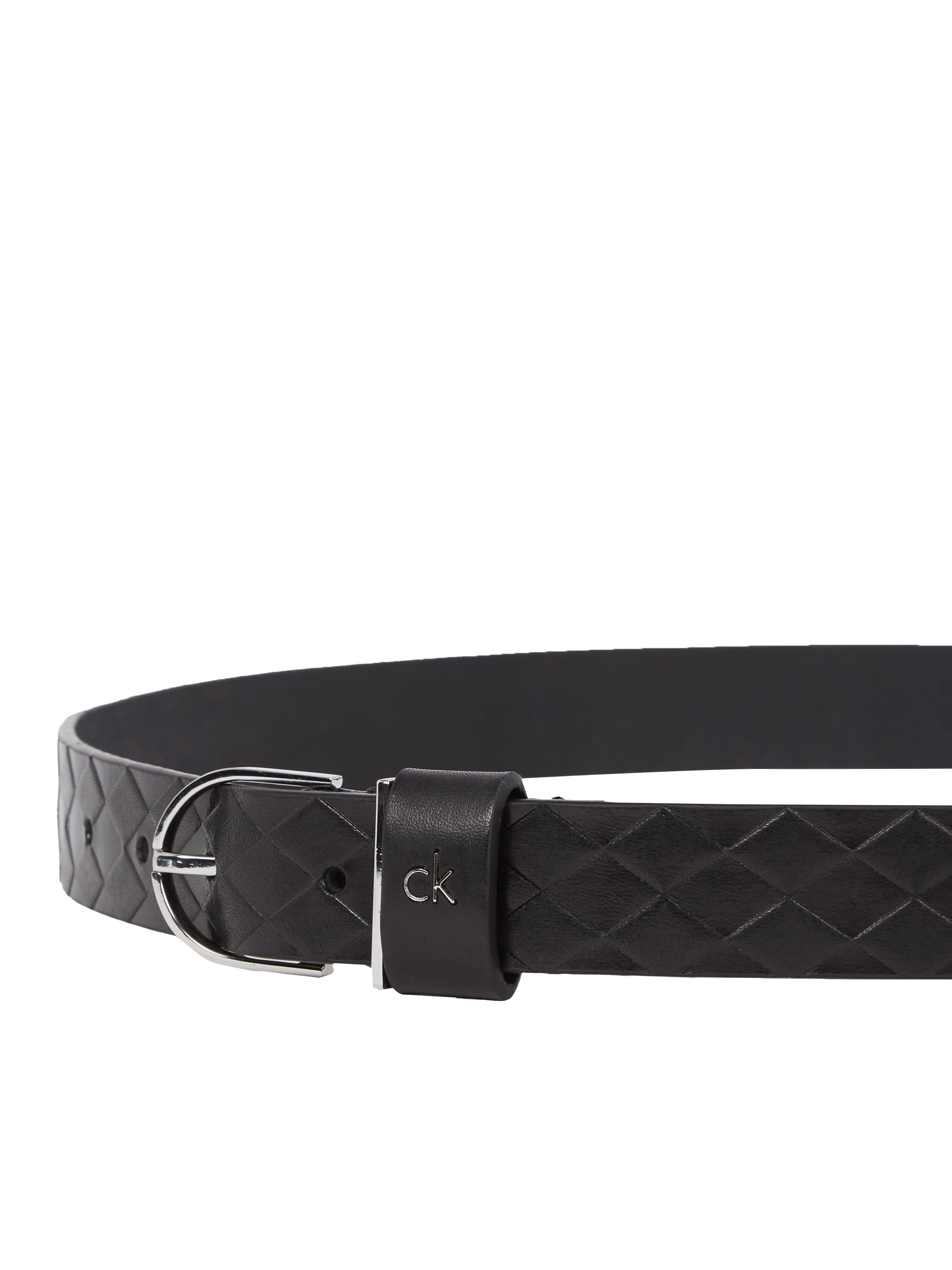 Calvin Klein Ledergürtel »CK METAL ROUND BUCKLE 2.5_BRAID«, mit Rautenstruktur