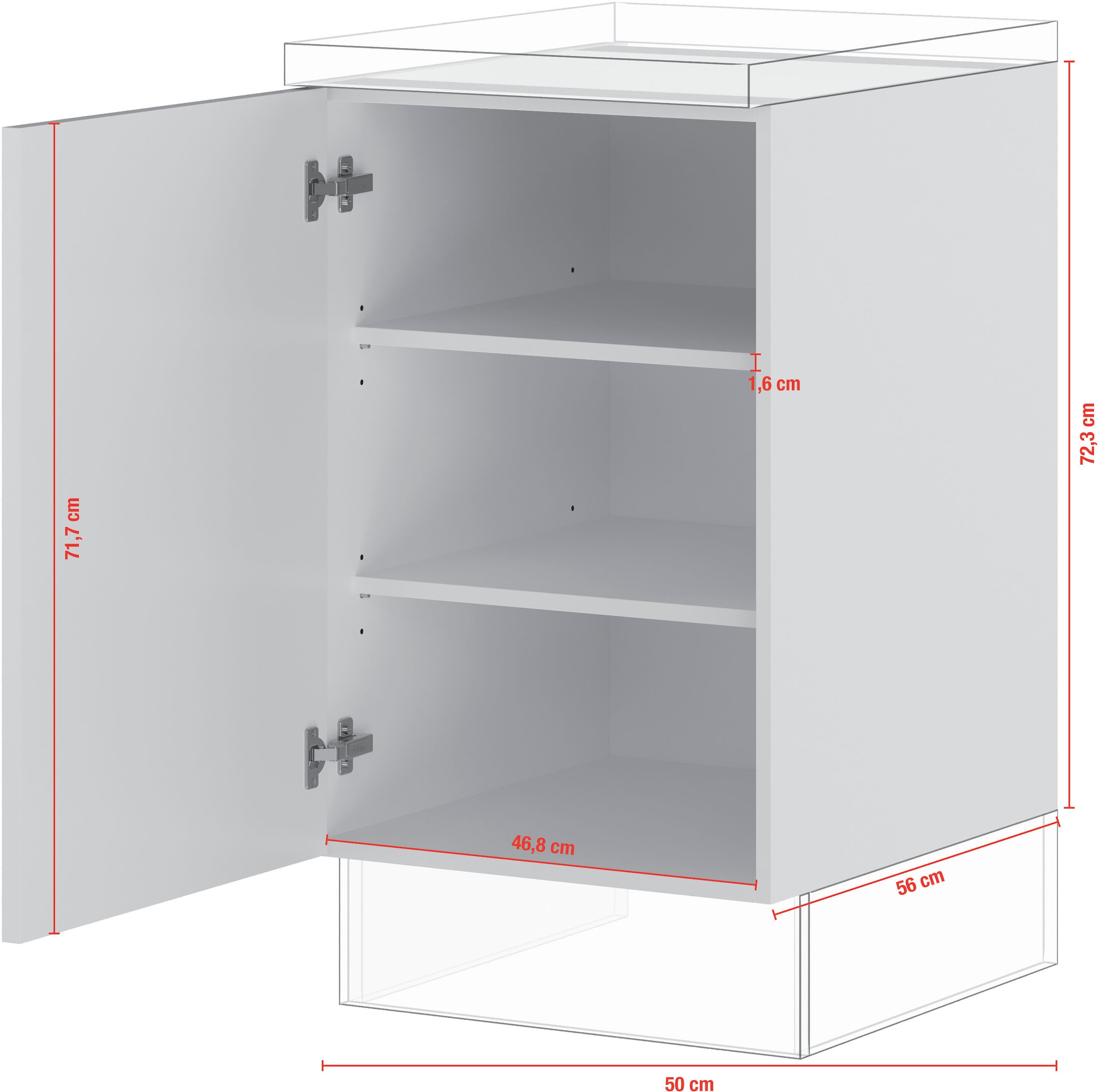 IMPULS KÜCHEN Unterschrank »"Prag und Valencia", Breite/Höhe: 50/72,3 cm« vormontiert, mit Drehtür, mit verstellbaren Fachböden