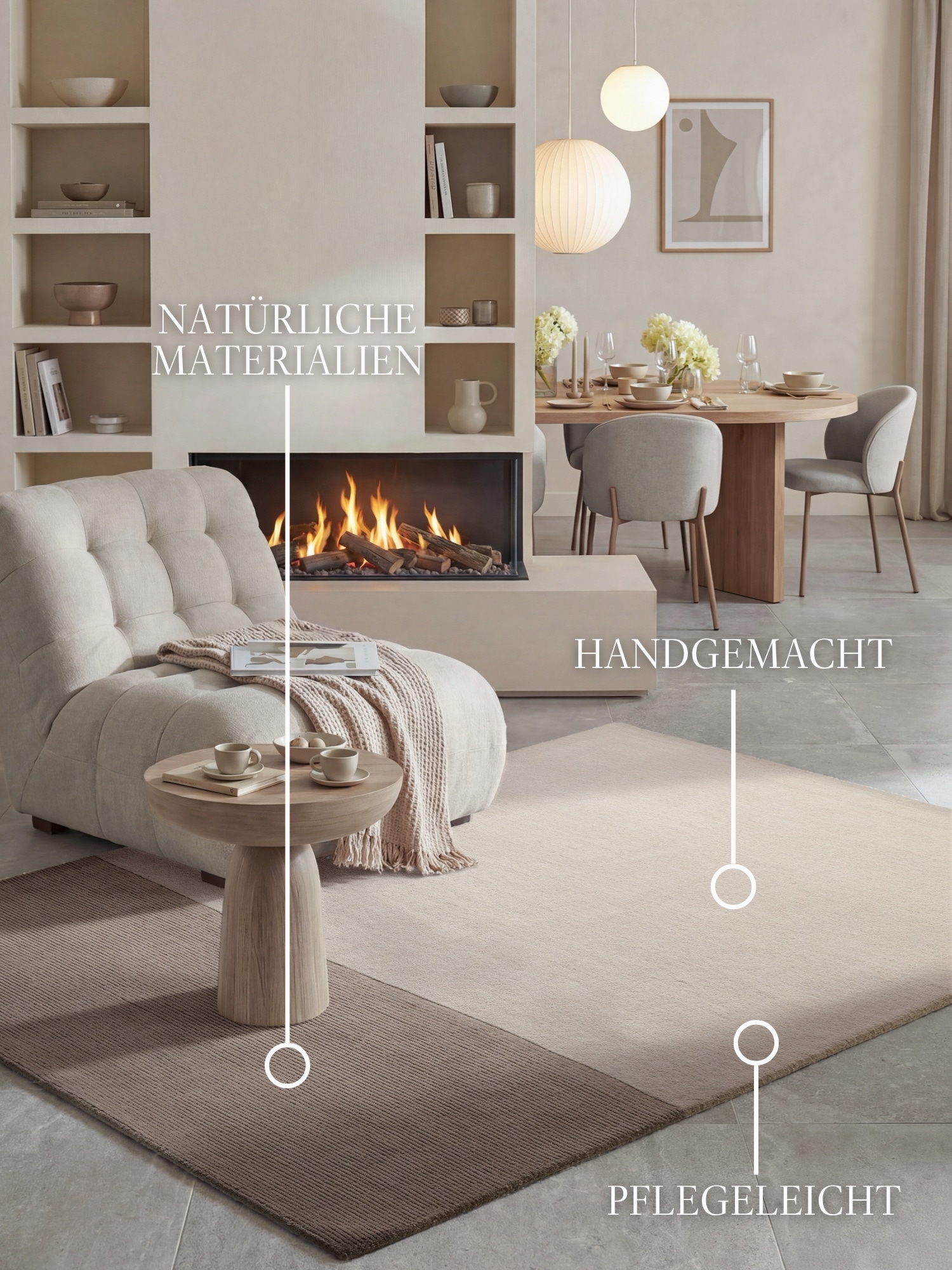 Villeroy & Boch Wollteppich »Hugo« rechteckig 16 mm Höhe Wolle, Viskose, Natur, Handgemacht, Landhaus, Wohnzimmer, Schlafzimmer